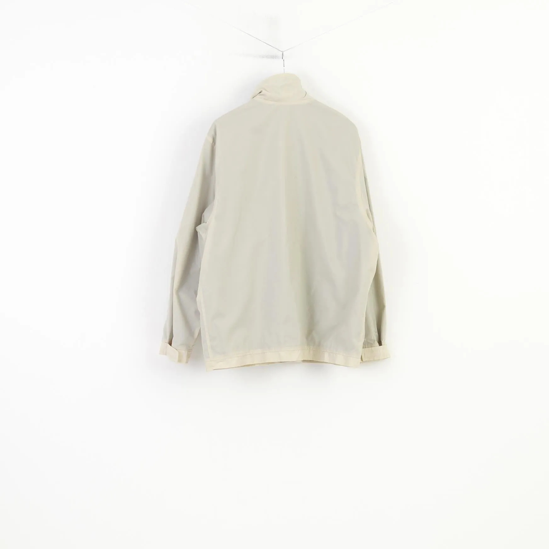 Champion Men L Jacket Beige Full Zipper  Nylon Vintage Pockets Outwear  Top