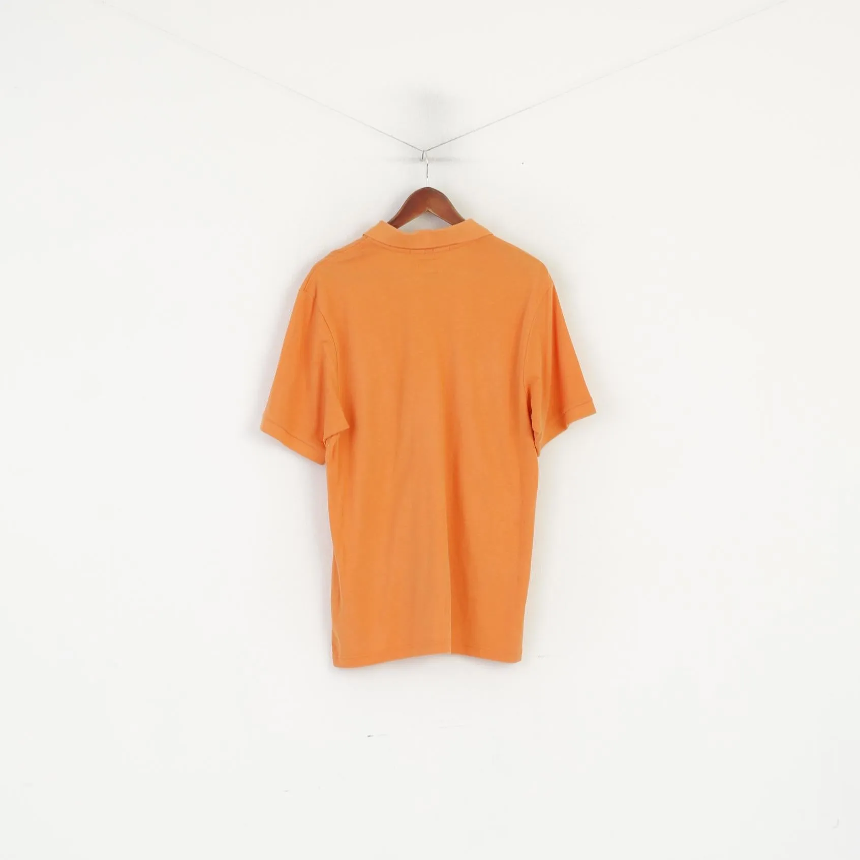 Champion Men L Polo Shirt Orange Cotton Easy Fit Vintage Plain Classic Summer Top