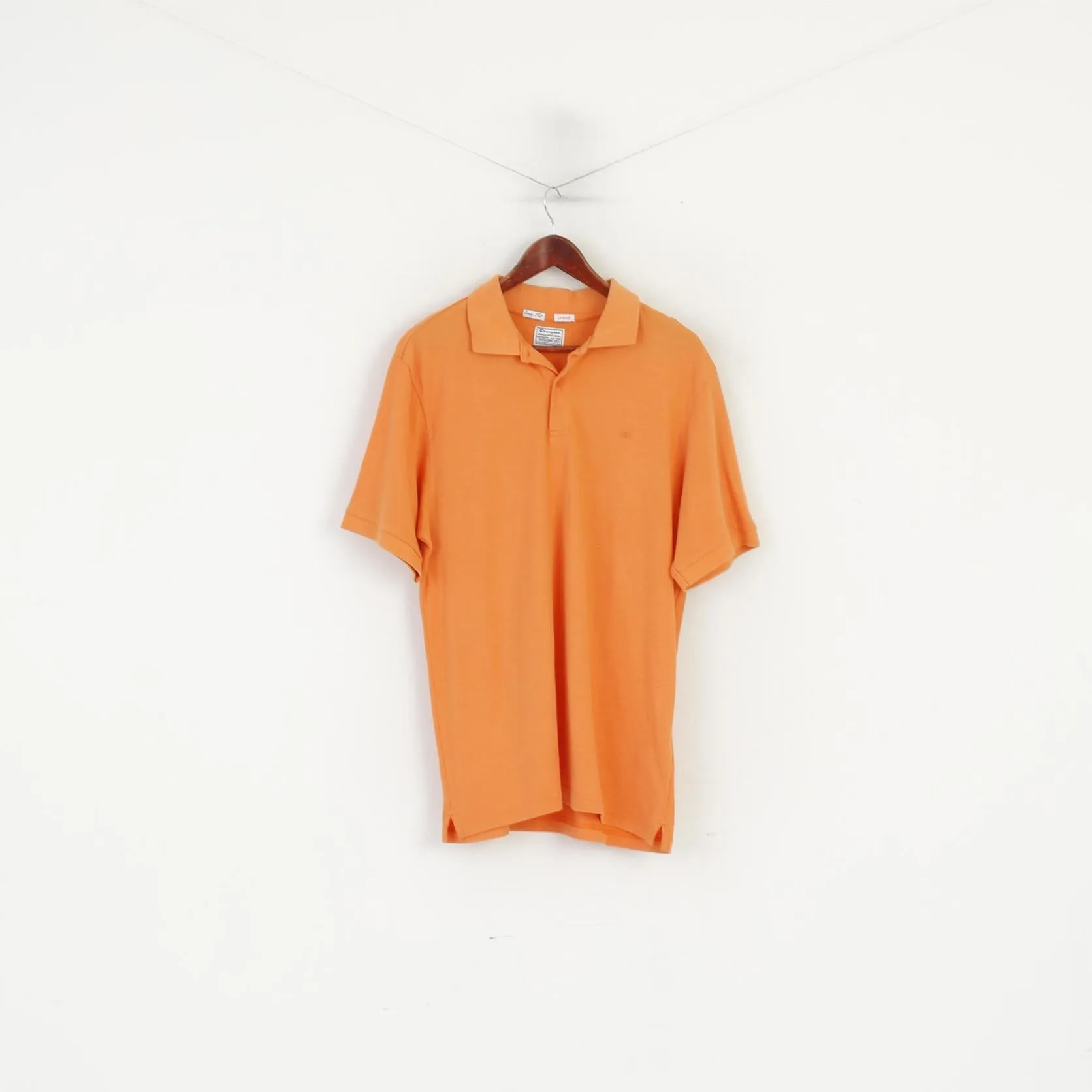 Champion Men L Polo Shirt Orange Cotton Easy Fit Vintage Plain Classic Summer Top