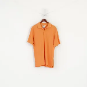 Champion Men L Polo Shirt Orange Cotton Easy Fit Vintage Plain Classic Summer Top