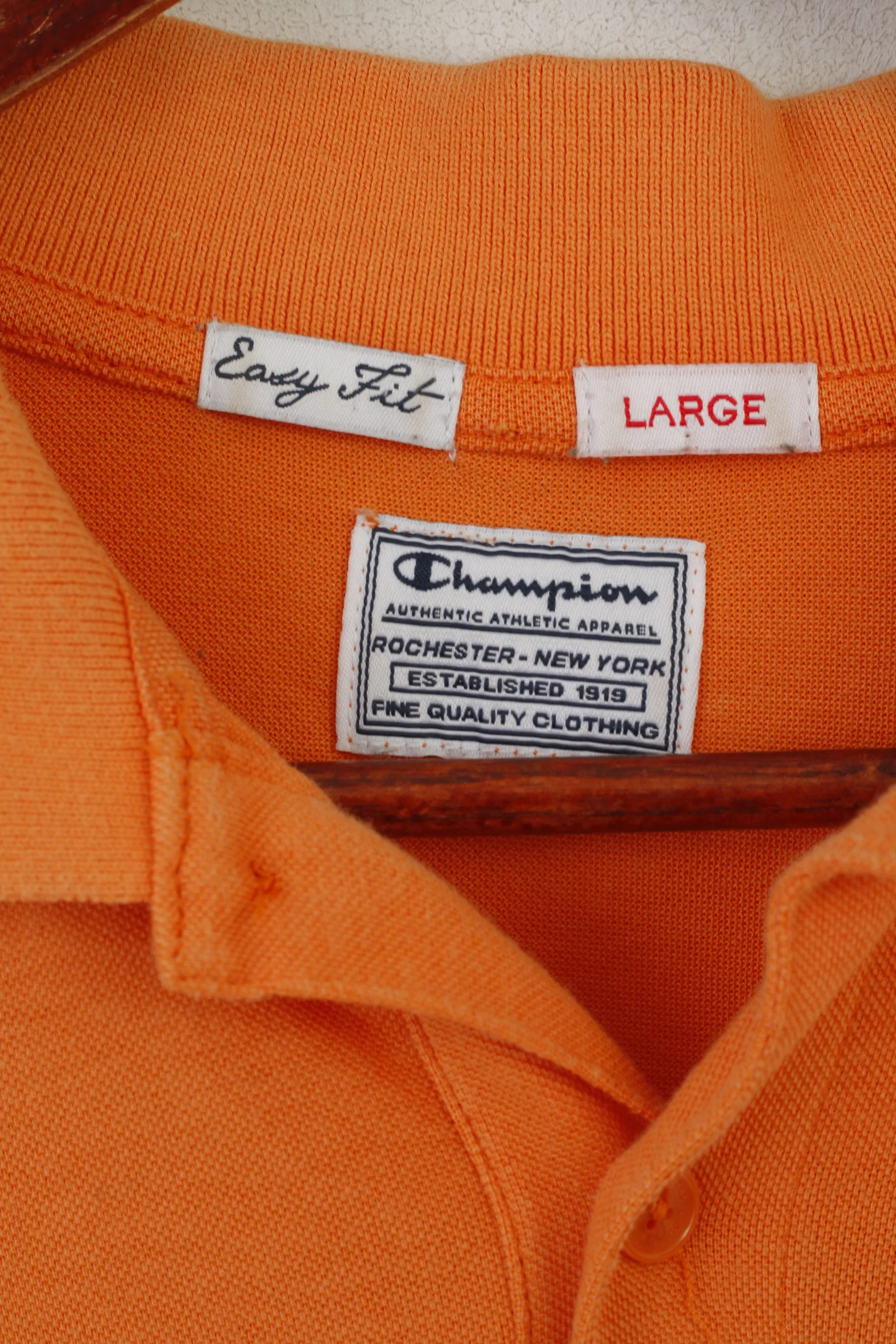 Champion Men L Polo Shirt Orange Cotton Easy Fit Vintage Plain Classic Summer Top