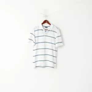 Champion Men M Polo Shirt White Cotton Striped Short Sleeve Sport Top