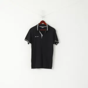 Champion Men S Polo Shirt Black Cotton Collared  Short Sleeve Sport Top