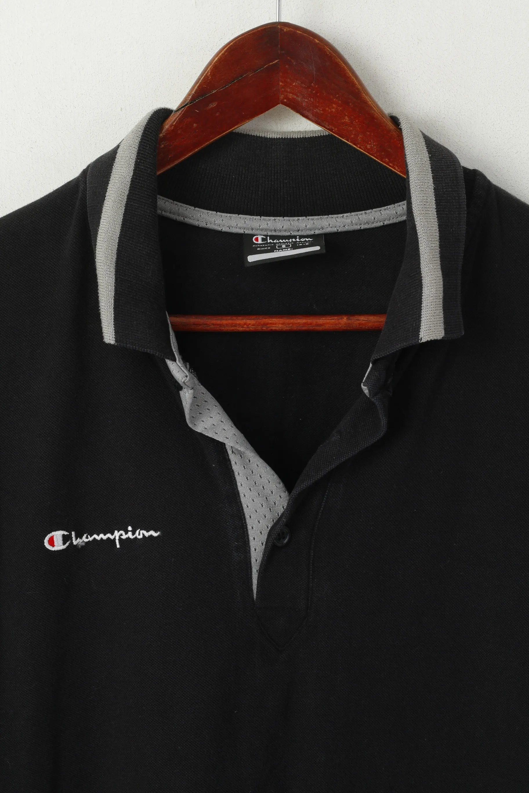 Champion Men S Polo Shirt Black Cotton Collared  Short Sleeve Sport Top