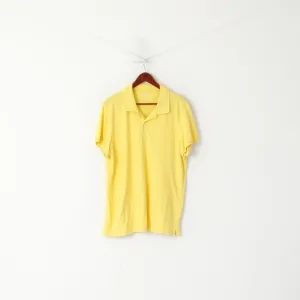 Champion Men XL Polo Shirt Yellow Cotton Detailed Buttons Stretch Plain Sport Top