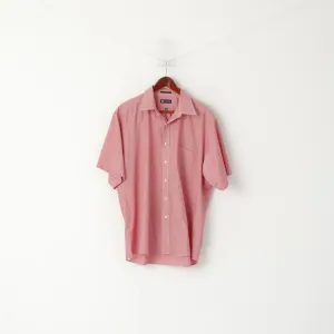 Chaps Men XL Casual Shirt Red Mini Check Cotton Buttons Down Collar Short Sleeve Top
