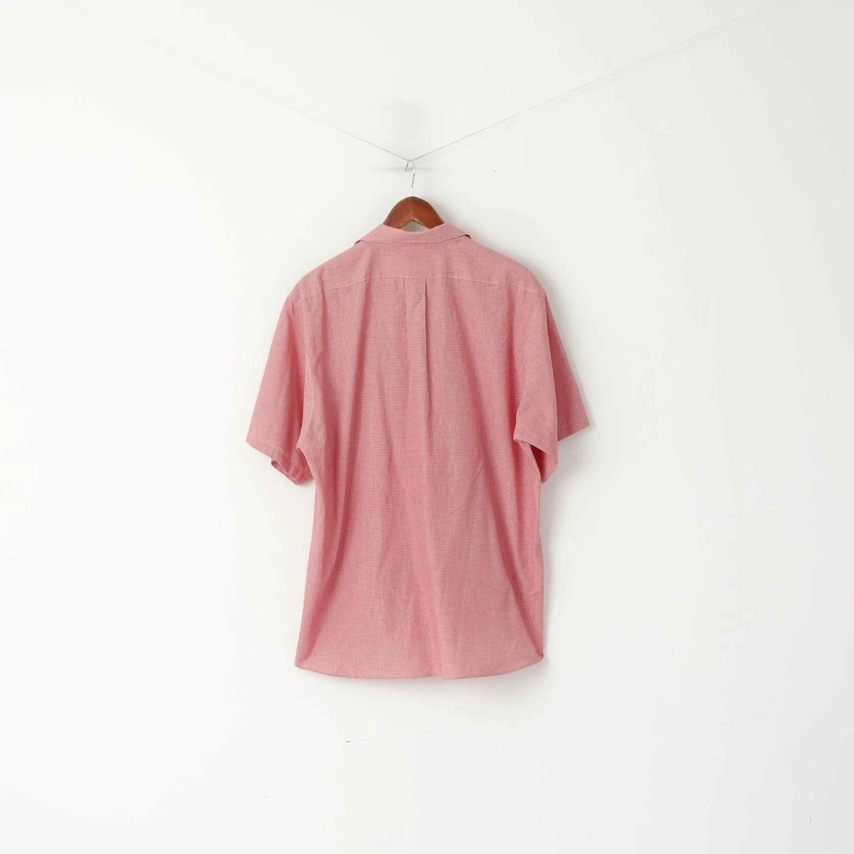 Chaps Men XL Casual Shirt Red Mini Check Cotton Buttons Down Collar Short Sleeve Top