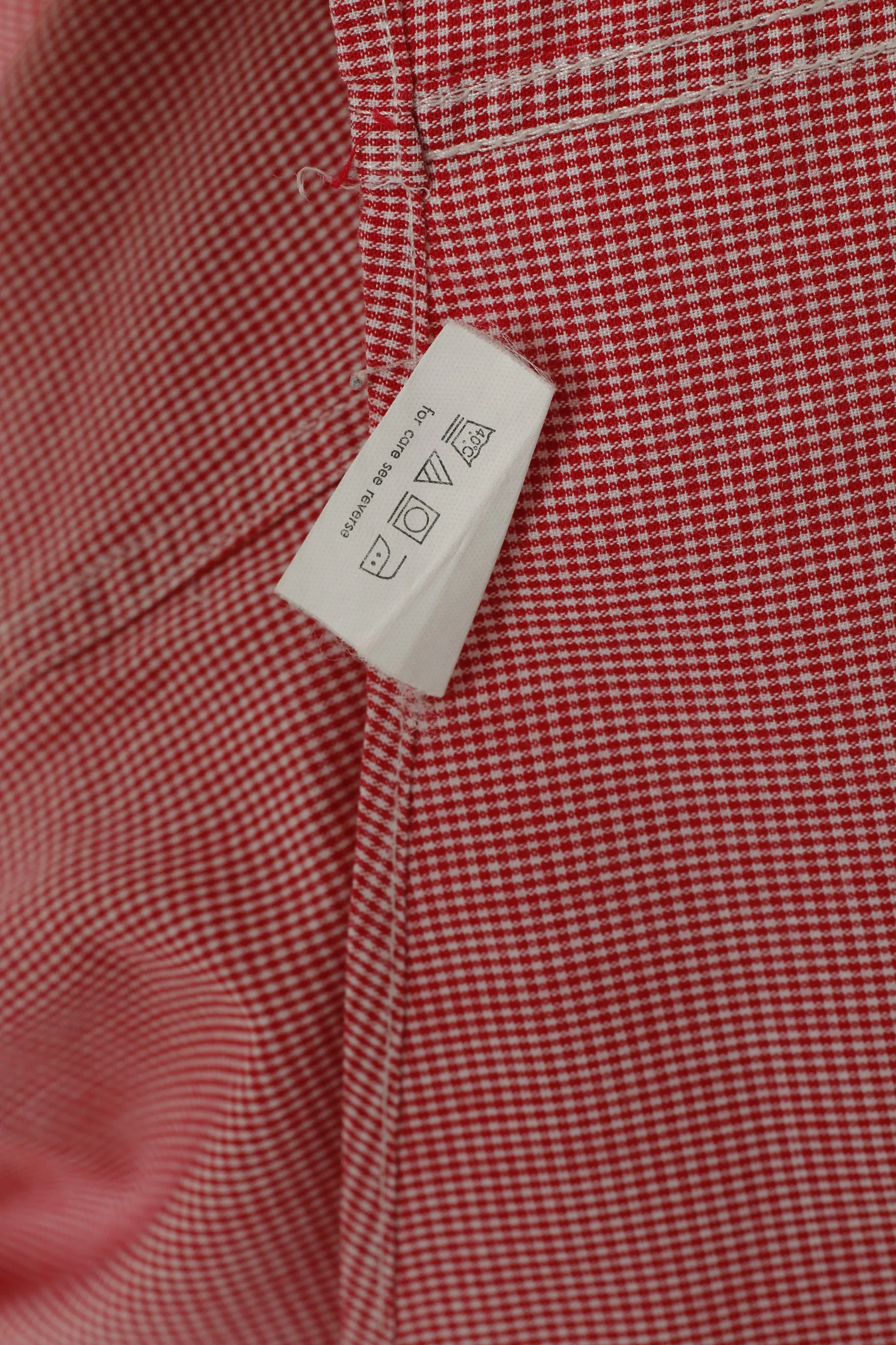 Chaps Men XL Casual Shirt Red Mini Check Cotton Buttons Down Collar Short Sleeve Top