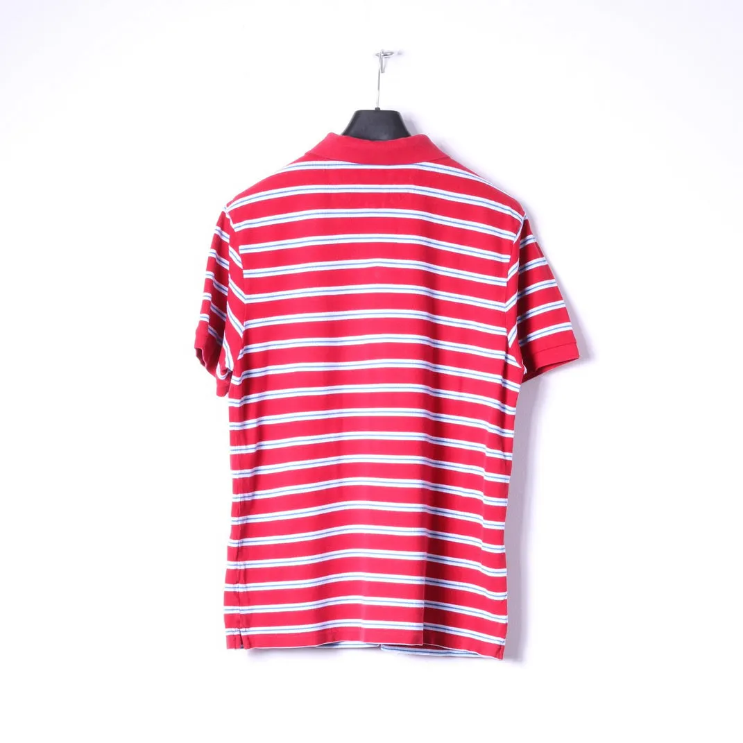 CHAPS Men XL Polo Shirt Red Cotton Striped Detailed Buttons Classic Top