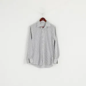 Charles Tyrwhitt Men 16 41 M Casual Shirt White Black Striped Cotton Slim Fit Long Sleeve Top