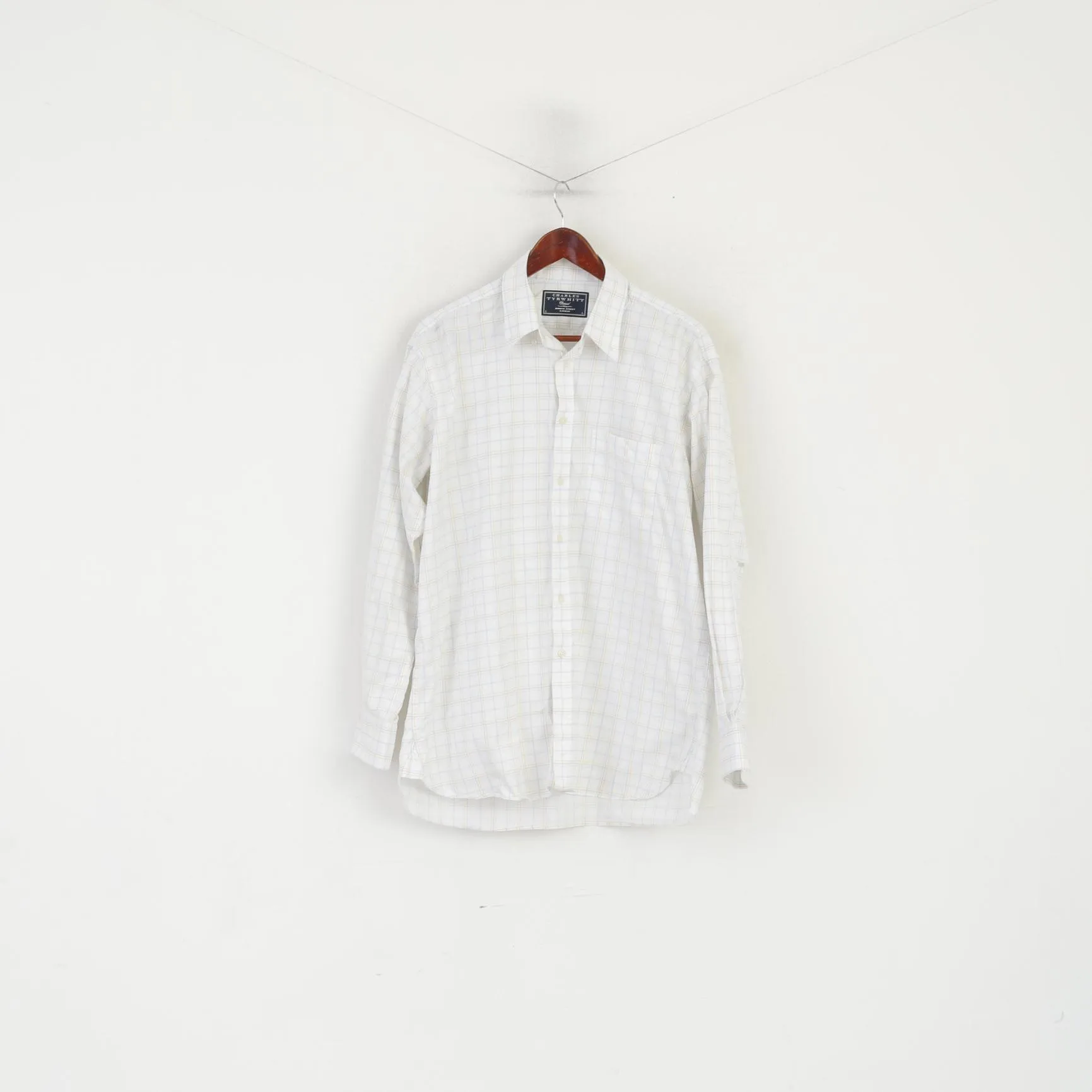 Charles Tyrwhitt Men L Casual Shirt White Check Cotton Long Sleeve Classic Top