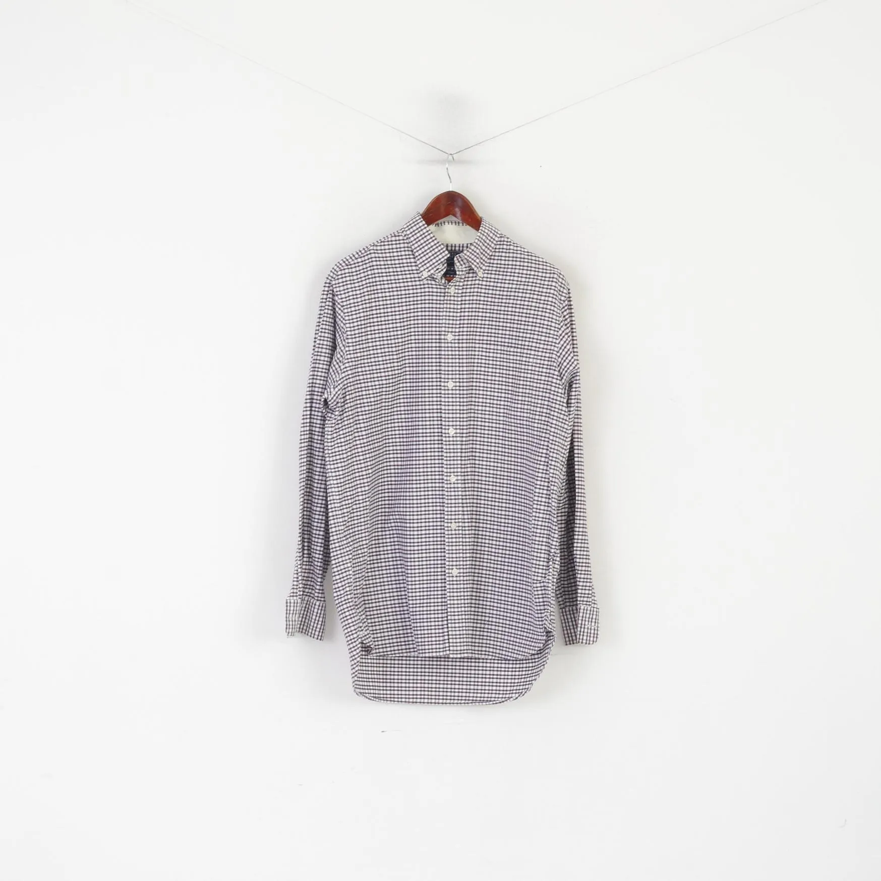 Charles Tyrwhitt Men M Casual Shirt Puple Check Cotton Long Sleeve Retro Top