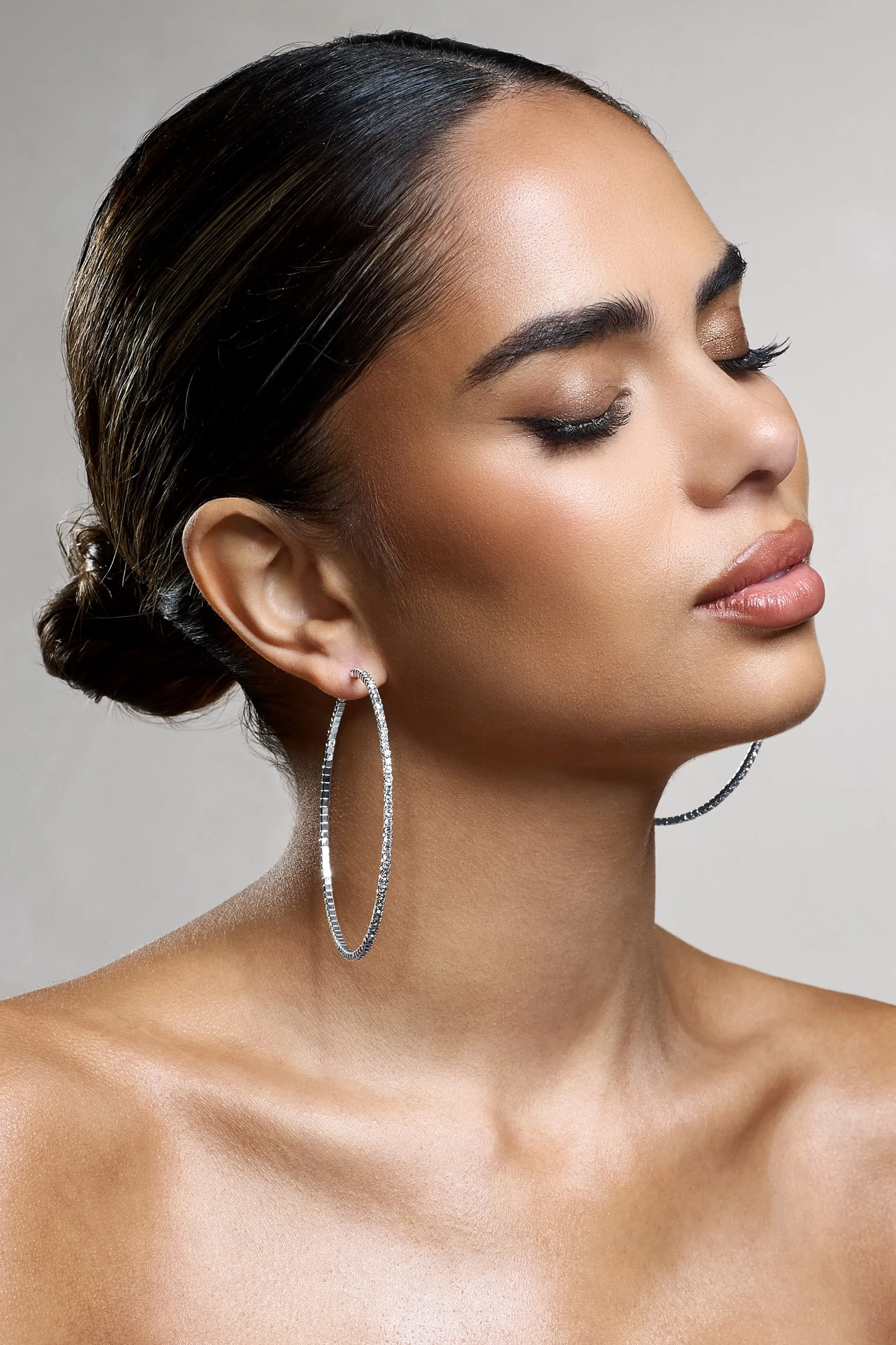 Chessie | Silver Diamante Hoop Earrings Club L London