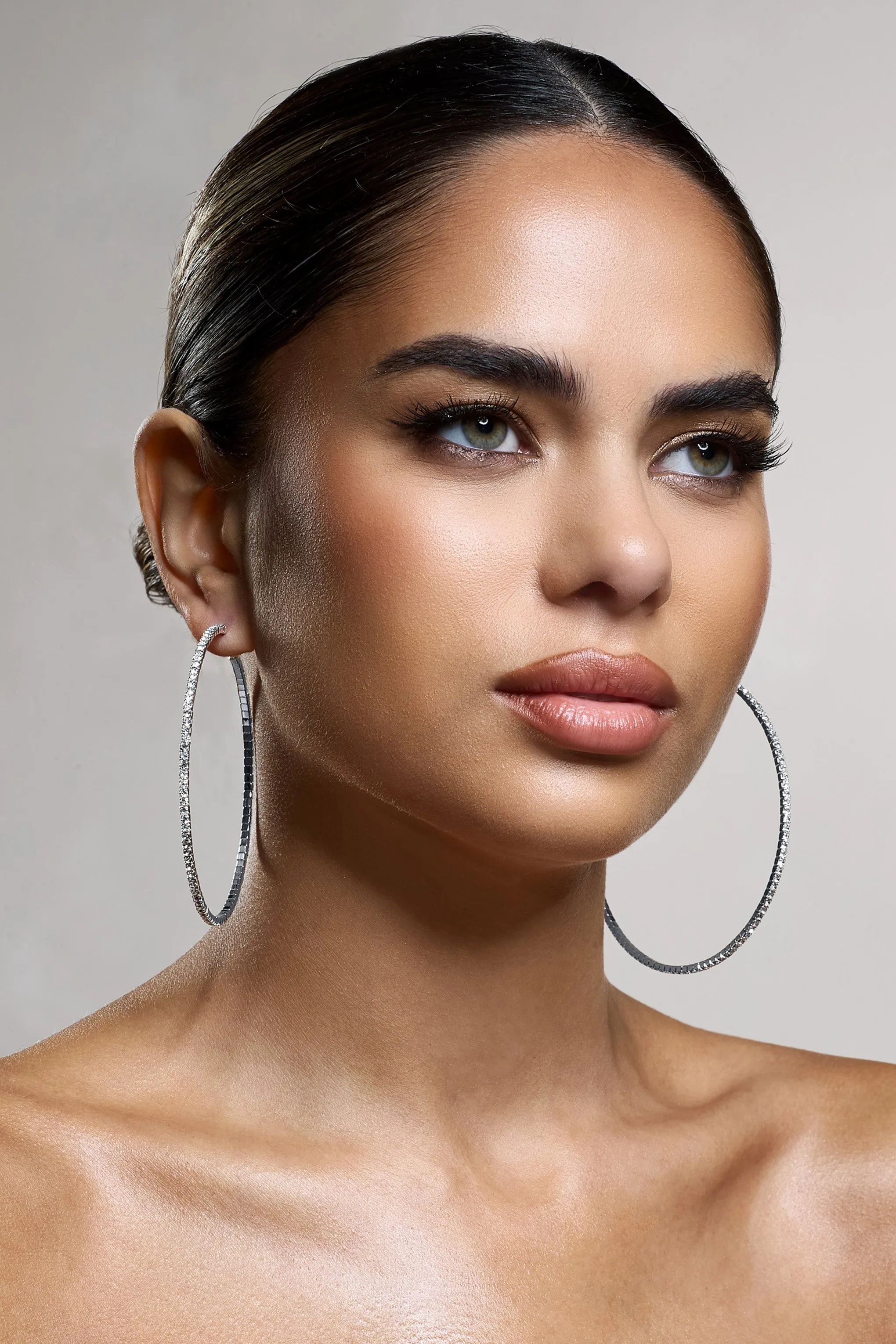 Chessie | Silver Diamante Hoop Earrings Club L London