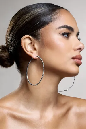 Chessie | Silver Diamante Hoop Earrings Club L London