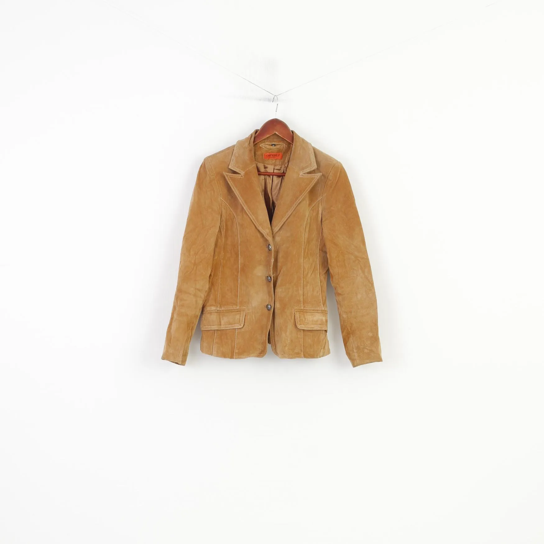 Chevirex Germany Women 38 M Leather Jacket Brown Suede Vintage Single Breasted Blazer Top
