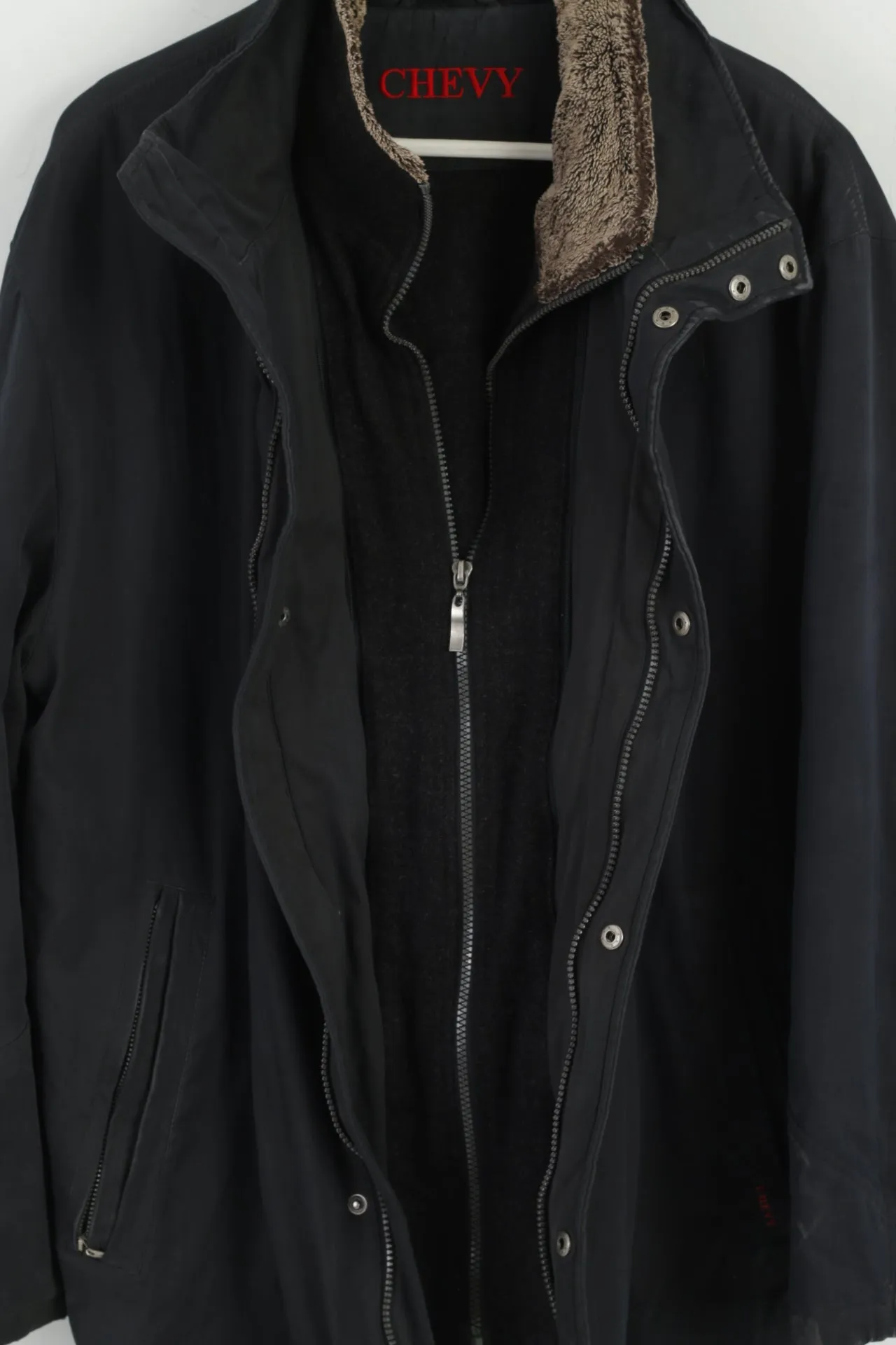 Chevy Men 50 L Jacket Black Harrington Padded Removable Lining Zippered Casual Top