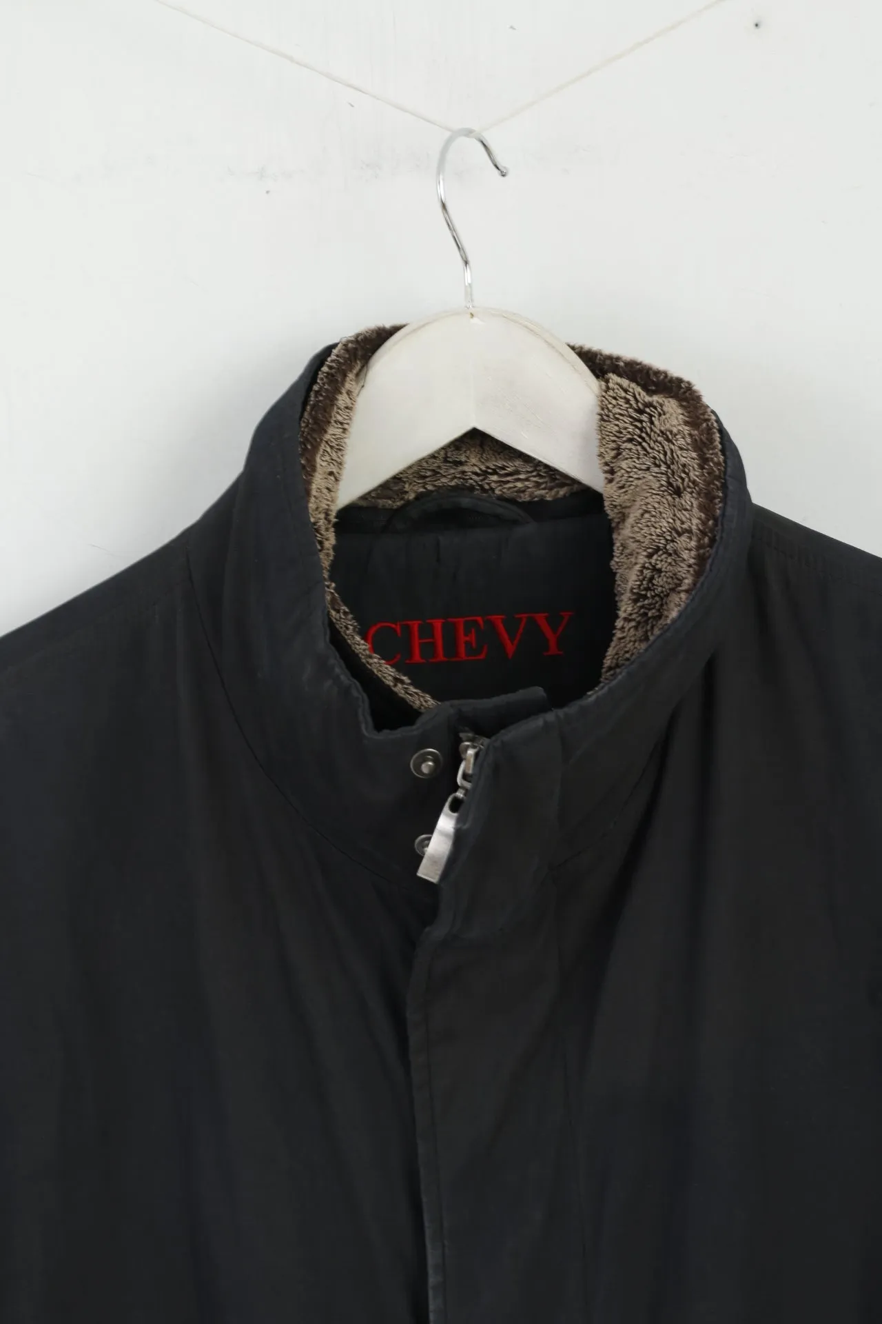Chevy Men 50 L Jacket Black Harrington Padded Removable Lining Zippered Casual Top