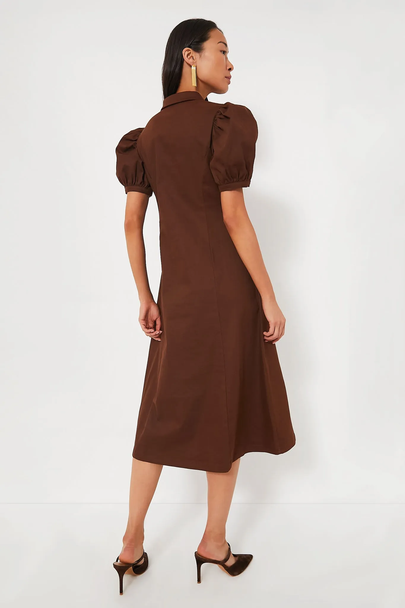 Chocolate Front Zip Denim Midi Dress