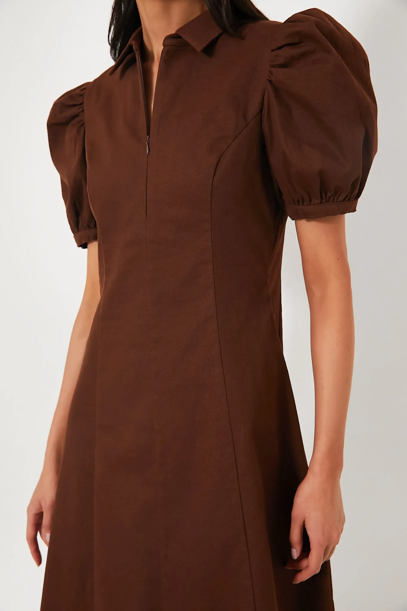 Chocolate Front Zip Denim Midi Dress