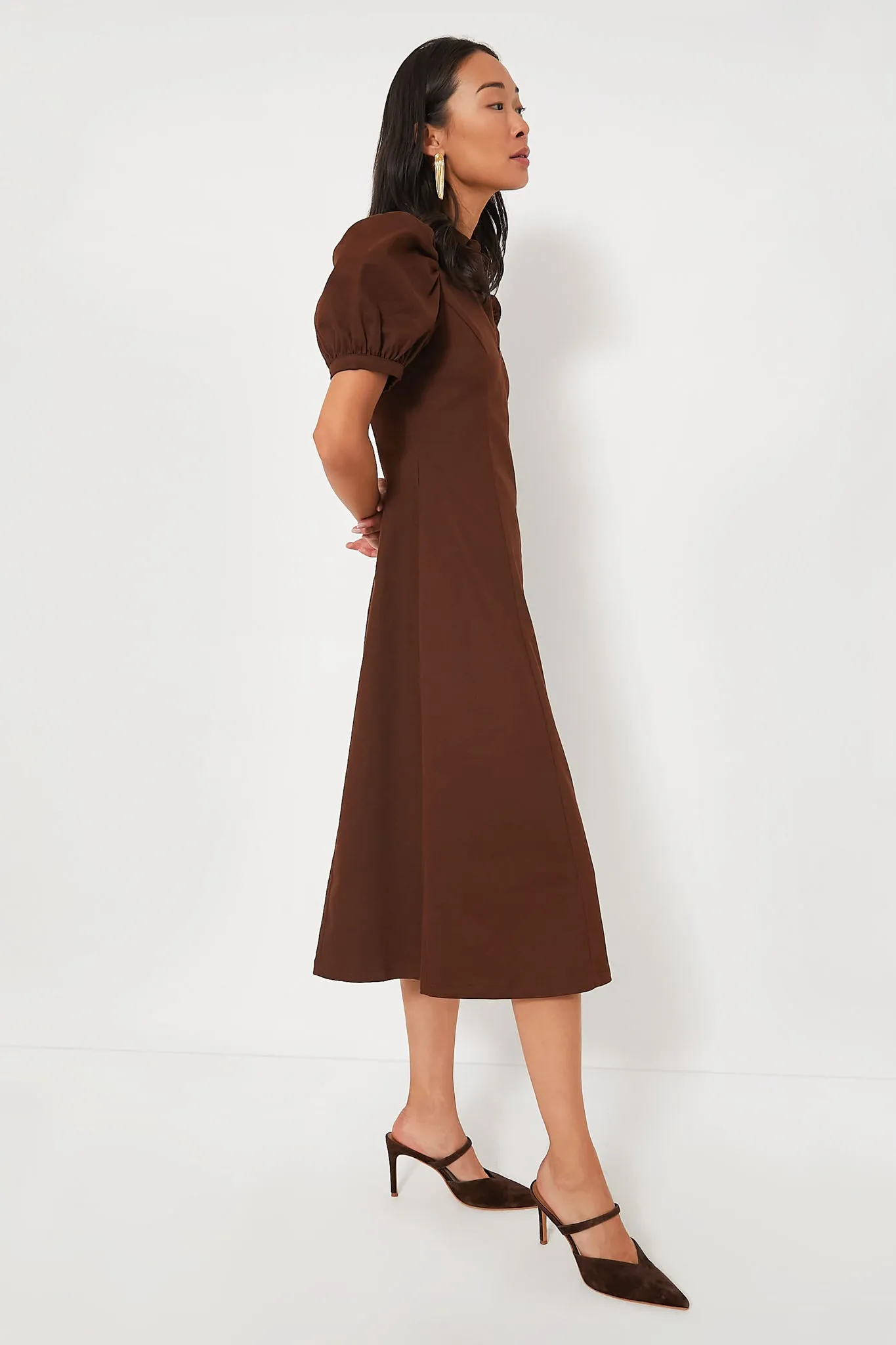 Chocolate Front Zip Denim Midi Dress