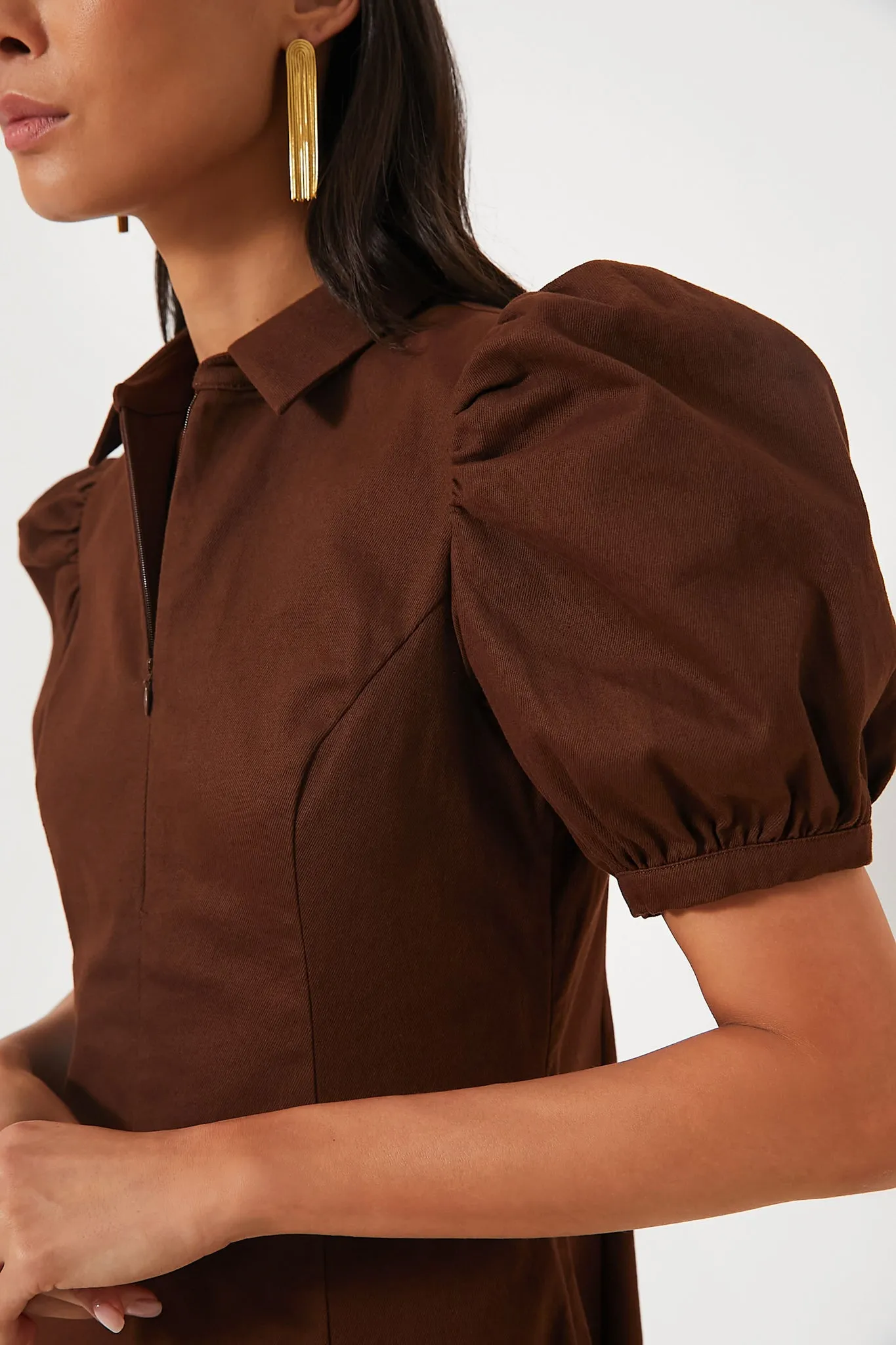 Chocolate Front Zip Denim Midi Dress