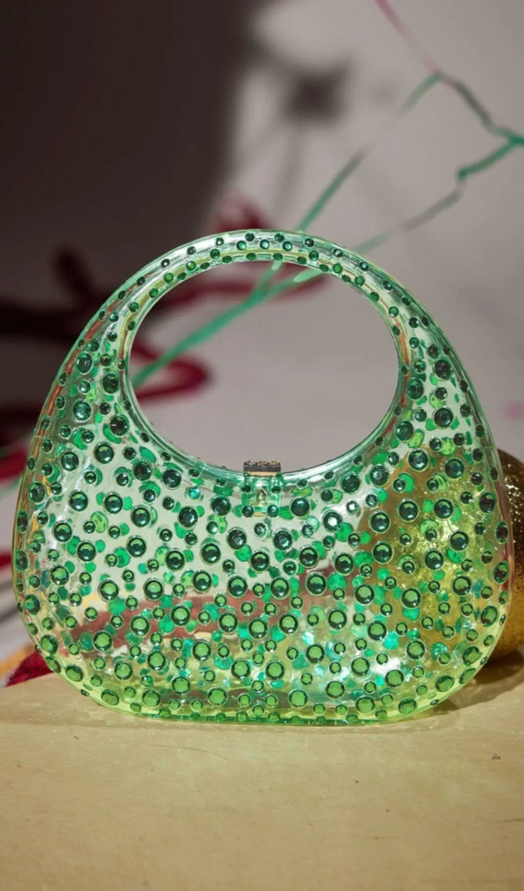 CLEAR EMBELLISHED BAG IN GREEN Gloria Lanvin
