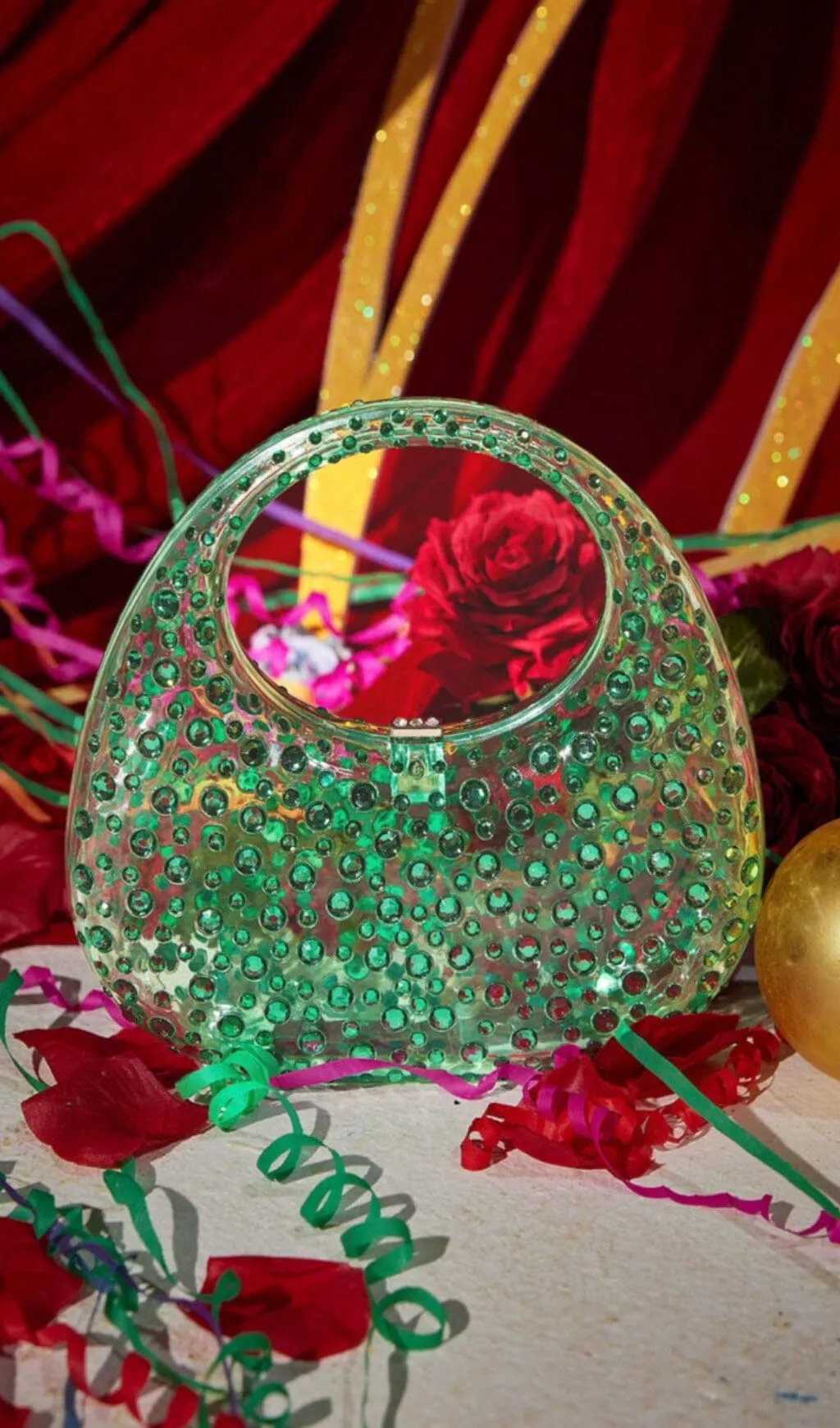 CLEAR EMBELLISHED BAG IN GREEN Gloria Lanvin