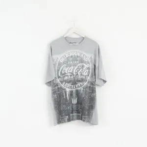 Coca Cola Men XXL T-Shirt Grey Cotton Graphic Drink Basic Crew Neck Top