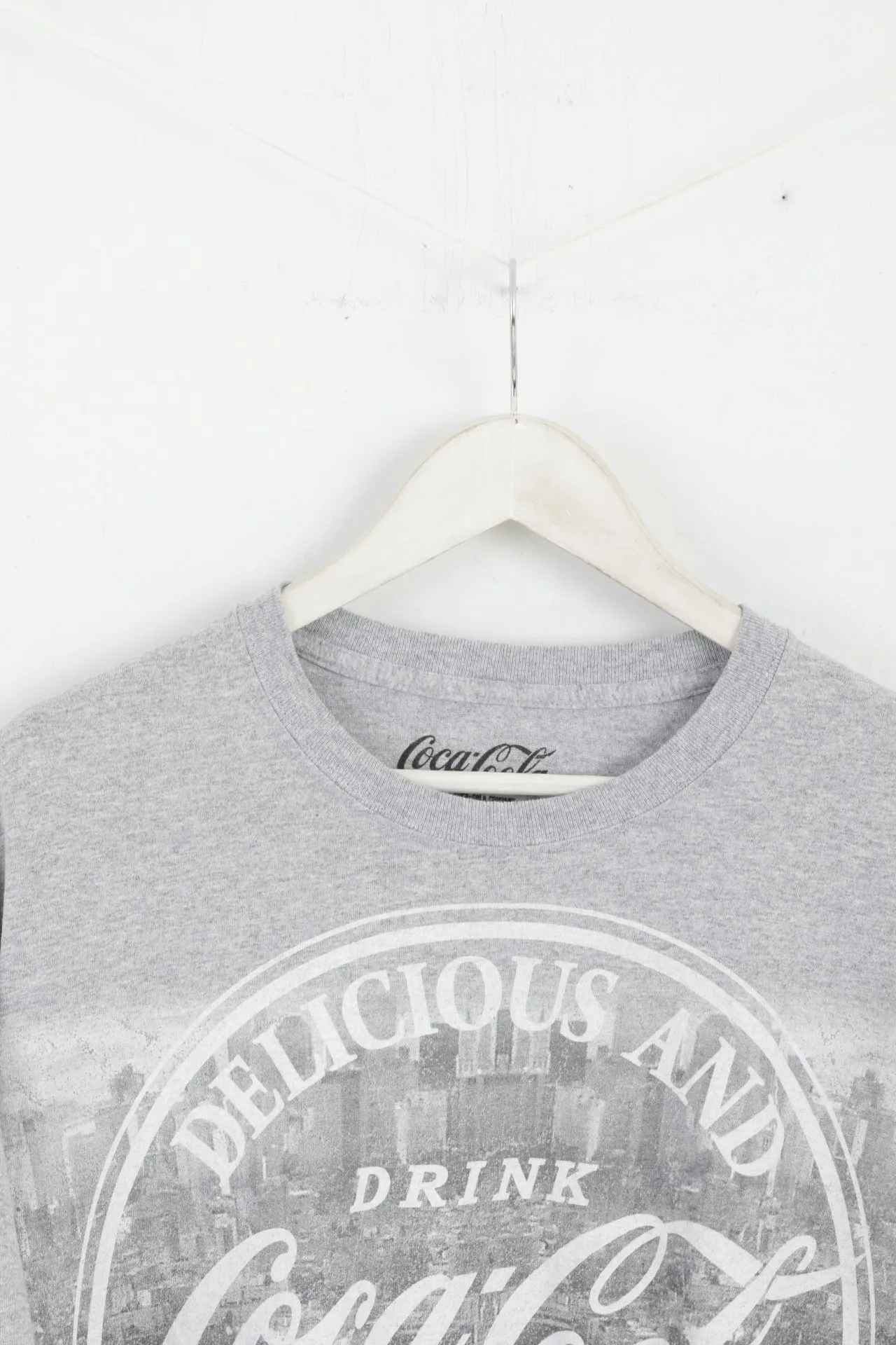 Coca Cola Men XXL T-Shirt Grey Cotton Graphic Drink Basic Crew Neck Top