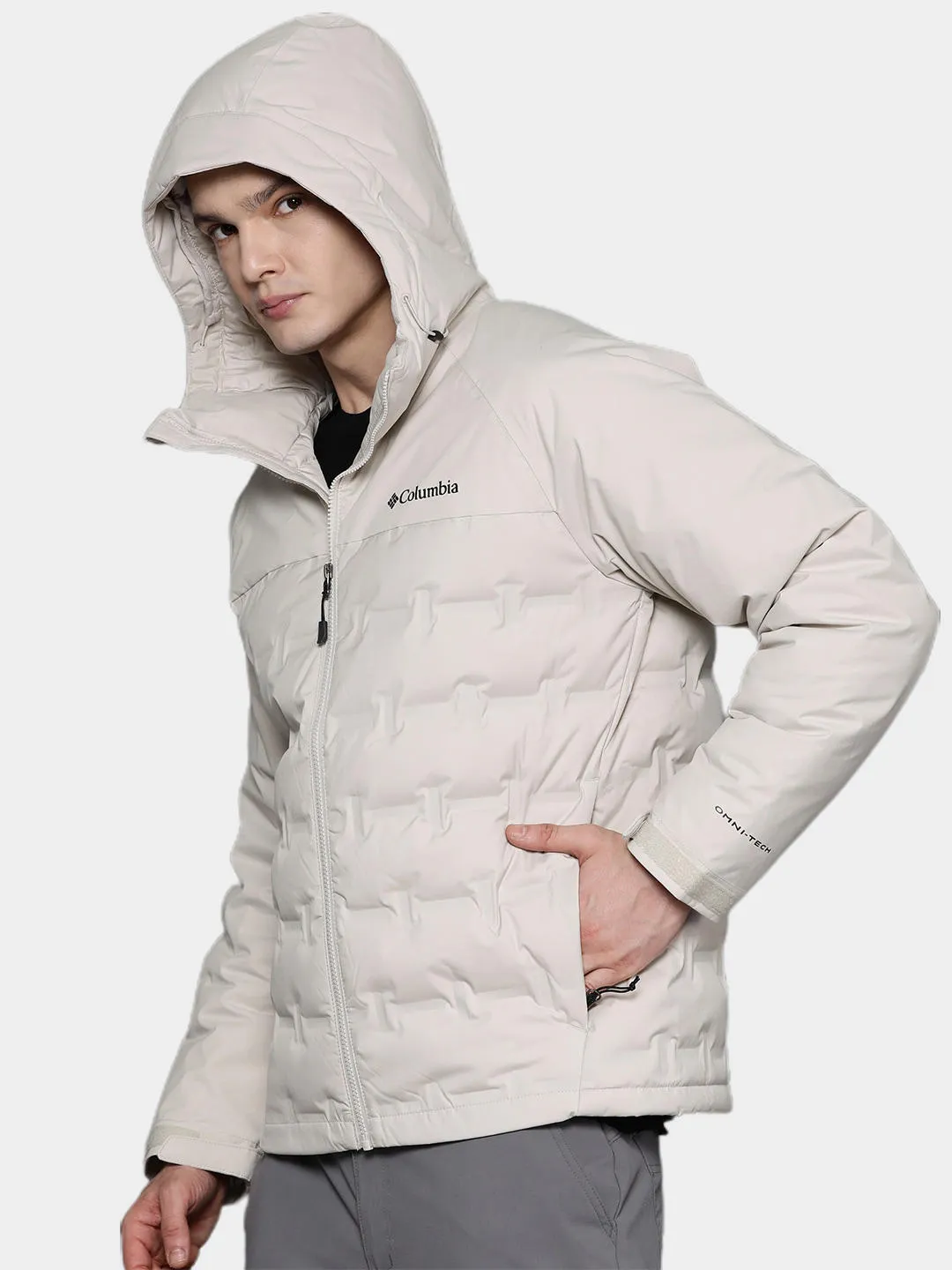 Columbia Men Beige Omni-Heat Infinity Grand Trek II Hooded Down Jacket