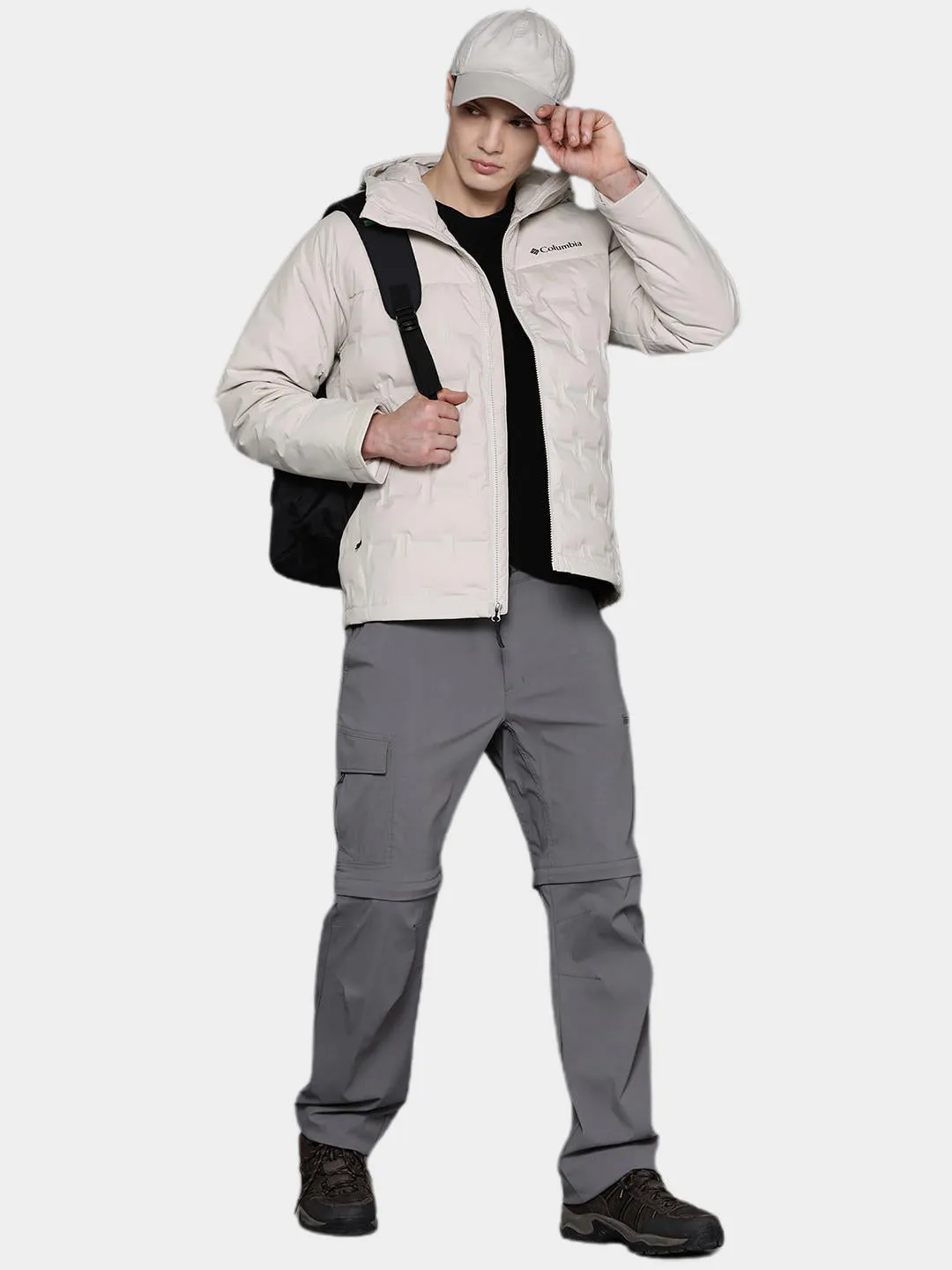 Columbia Men Beige Omni-Heat Infinity Grand Trek II Hooded Down Jacket