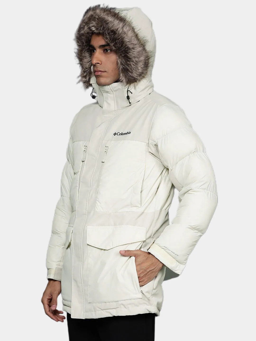 Columbia Men Beige Omni-Heat Infinity Marquam Peak Fusion Parka Parka Jacket