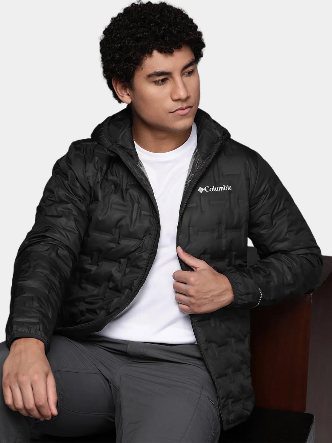 Columbia Men Black Omni-Heat Reflective Delta Ridge Hooded Down Jacket
