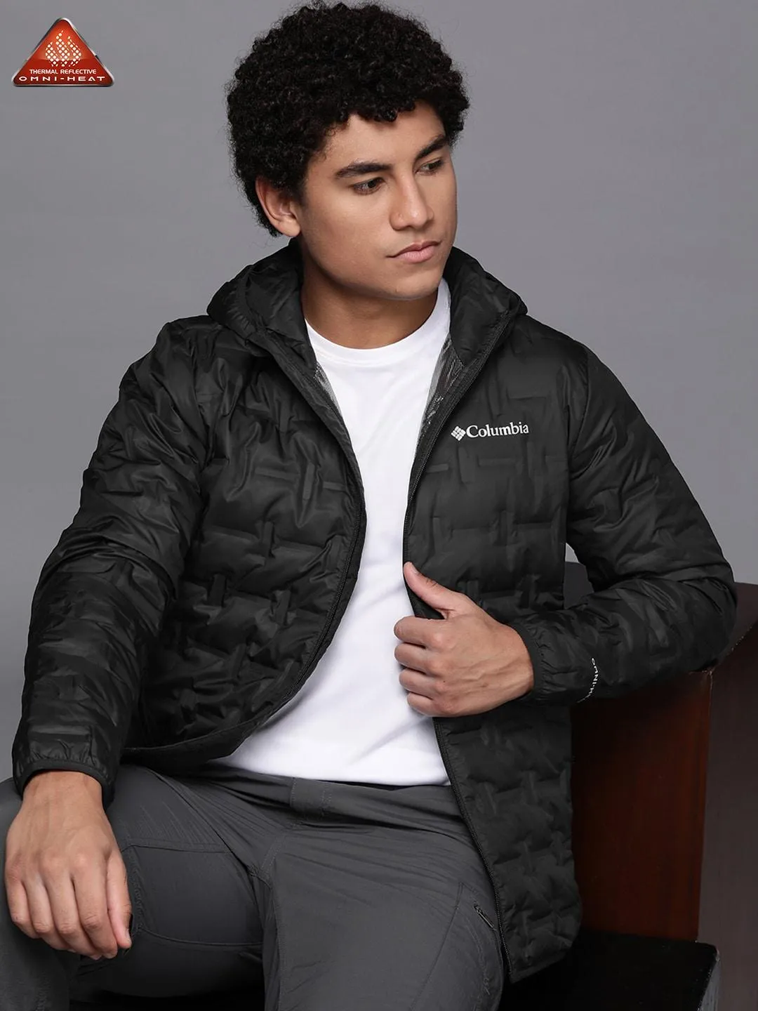 Columbia Men Black Omni-Heat Reflective Delta Ridge Hooded Down Jacket