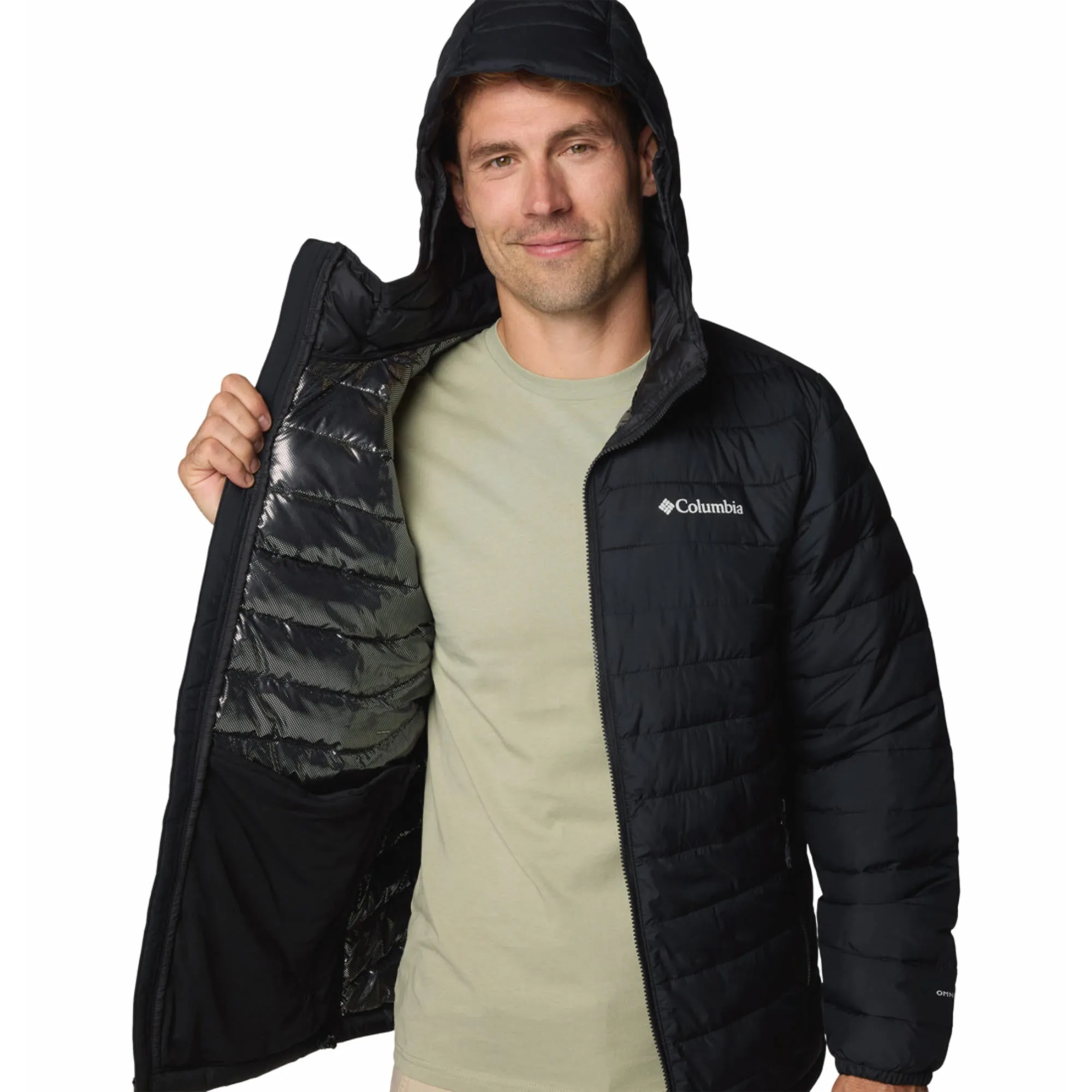 Columbia Men Black Omni-Heat Reflective Powder Lite II Hooded Jacket