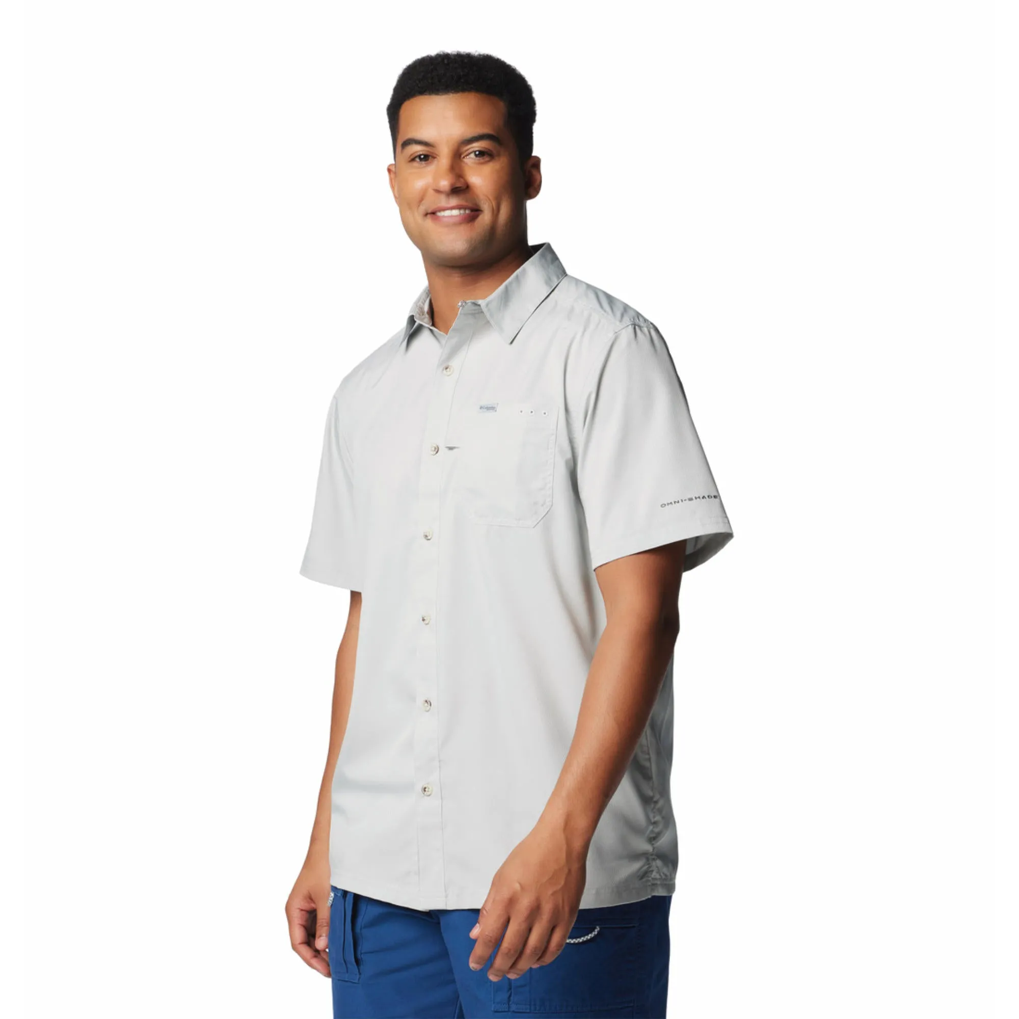 Columbia Men Black Omni-Shade Slack Tide Camp Short Sleeve Shirt