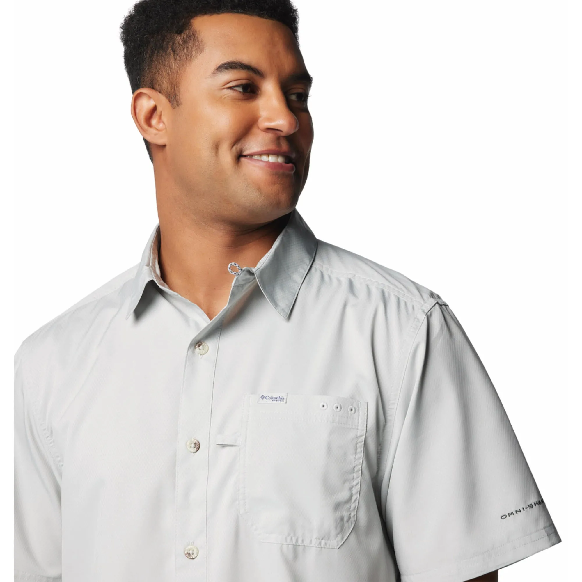Columbia Men Black Omni-Shade Slack Tide Camp Short Sleeve Shirt