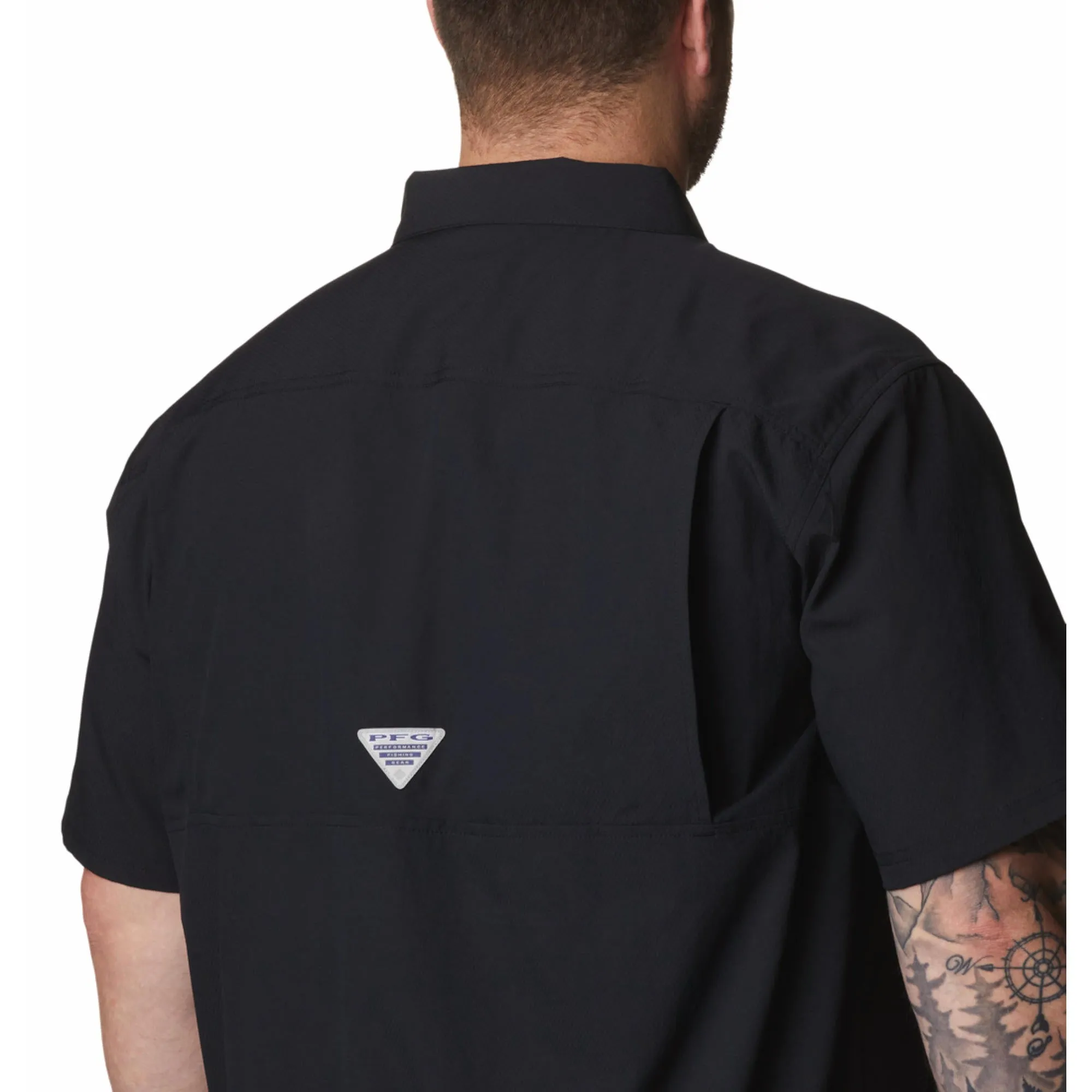 Columbia Men Black Omni-Shade Slack Tide Camp Short Sleeve Shirt