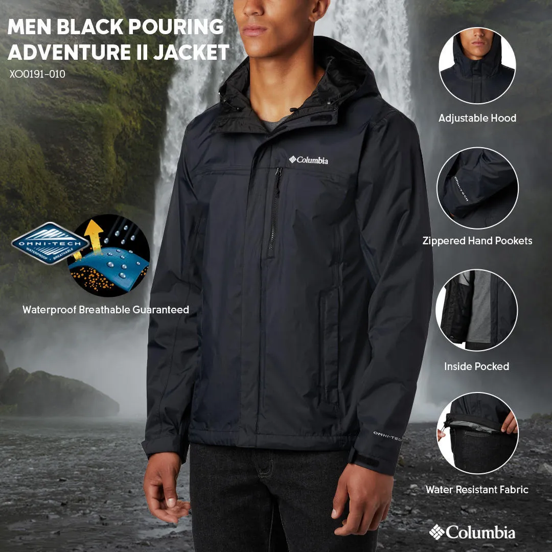 Columbia Men Black Omni-Tech Pouring Adventure II Waterproof Rain Jacket