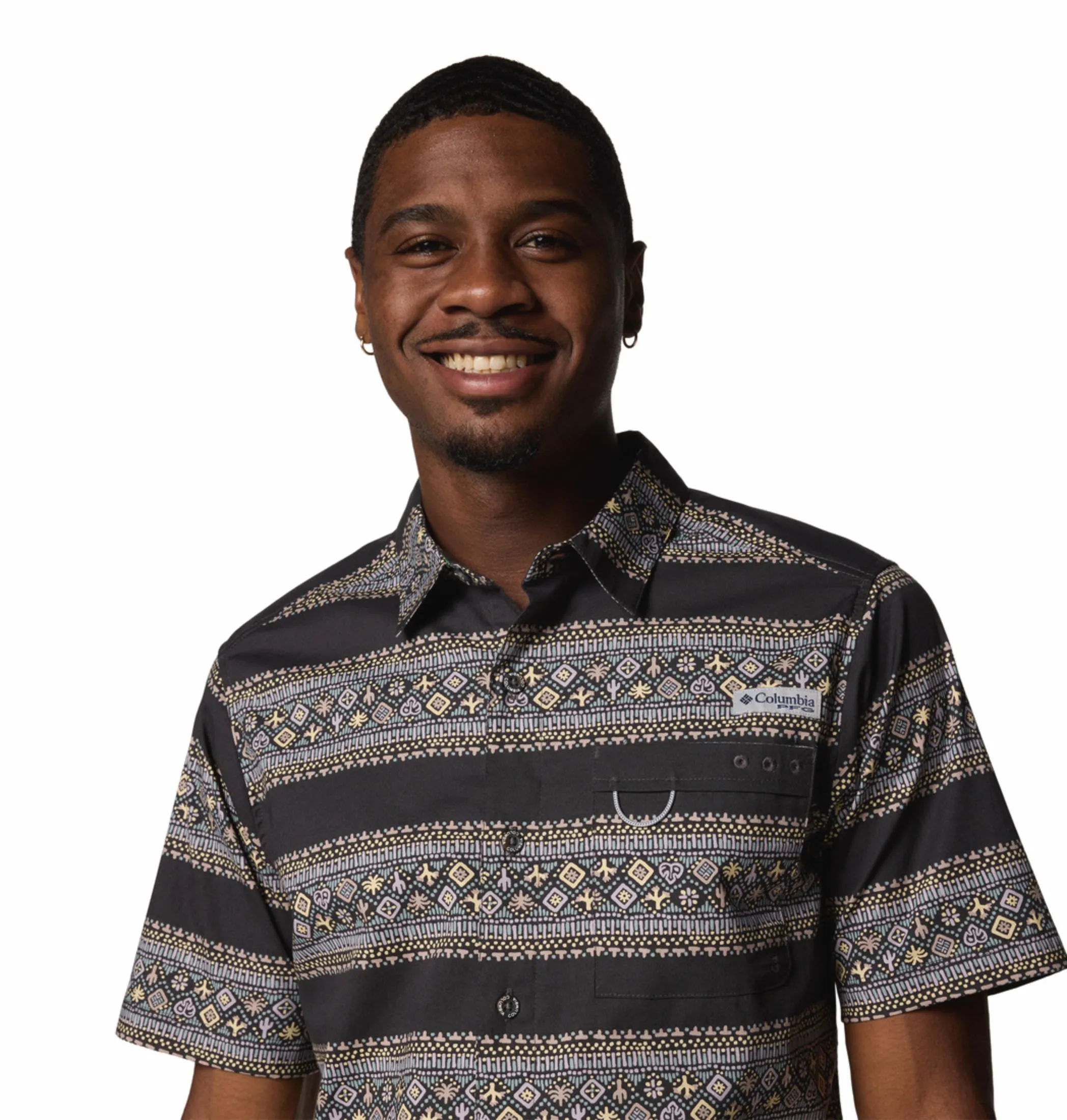 Columbia Men Black Wild Cast Camp Short Sleeve Shirt