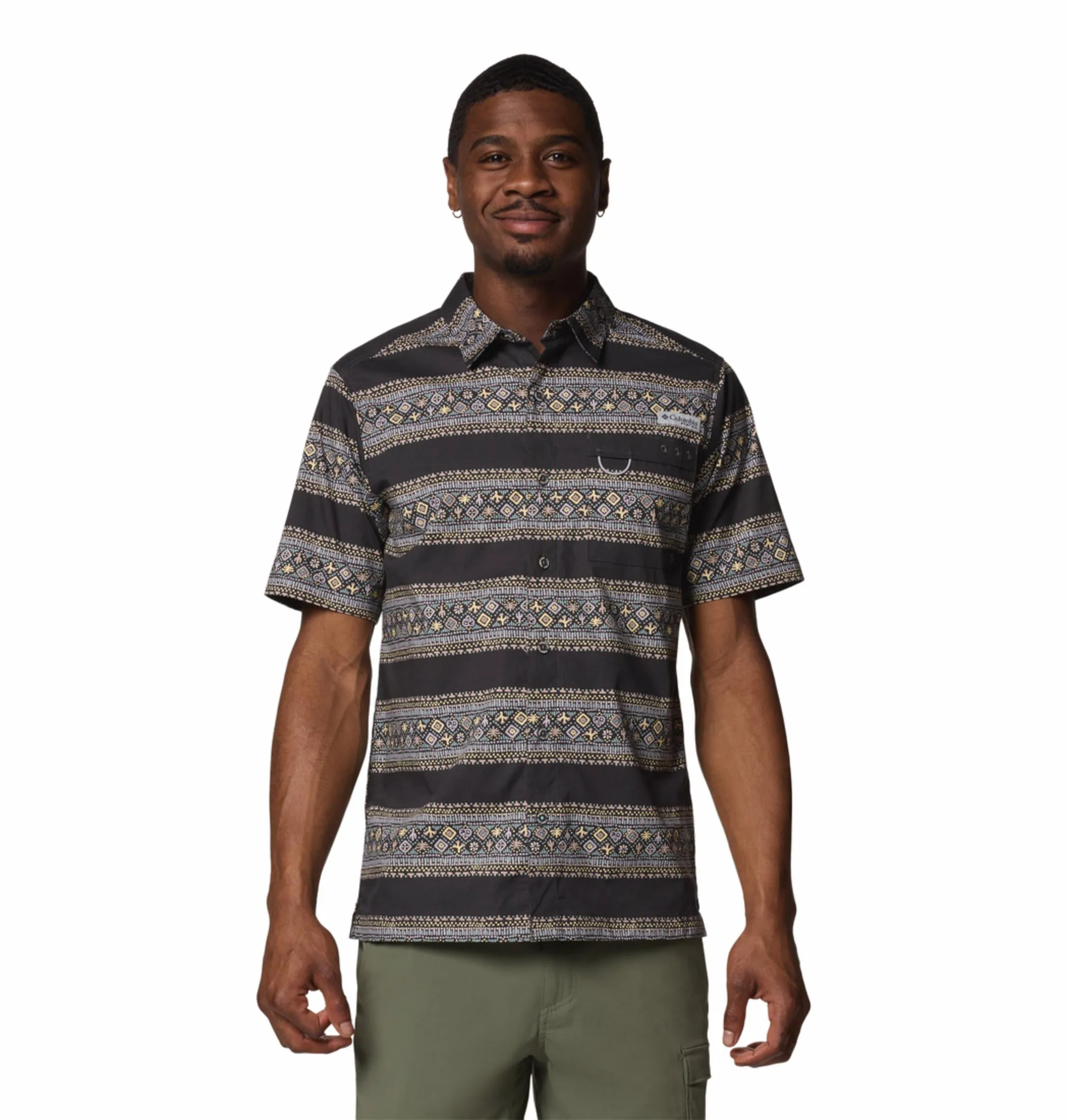 Columbia Men Black Wild Cast Camp Short Sleeve Shirt