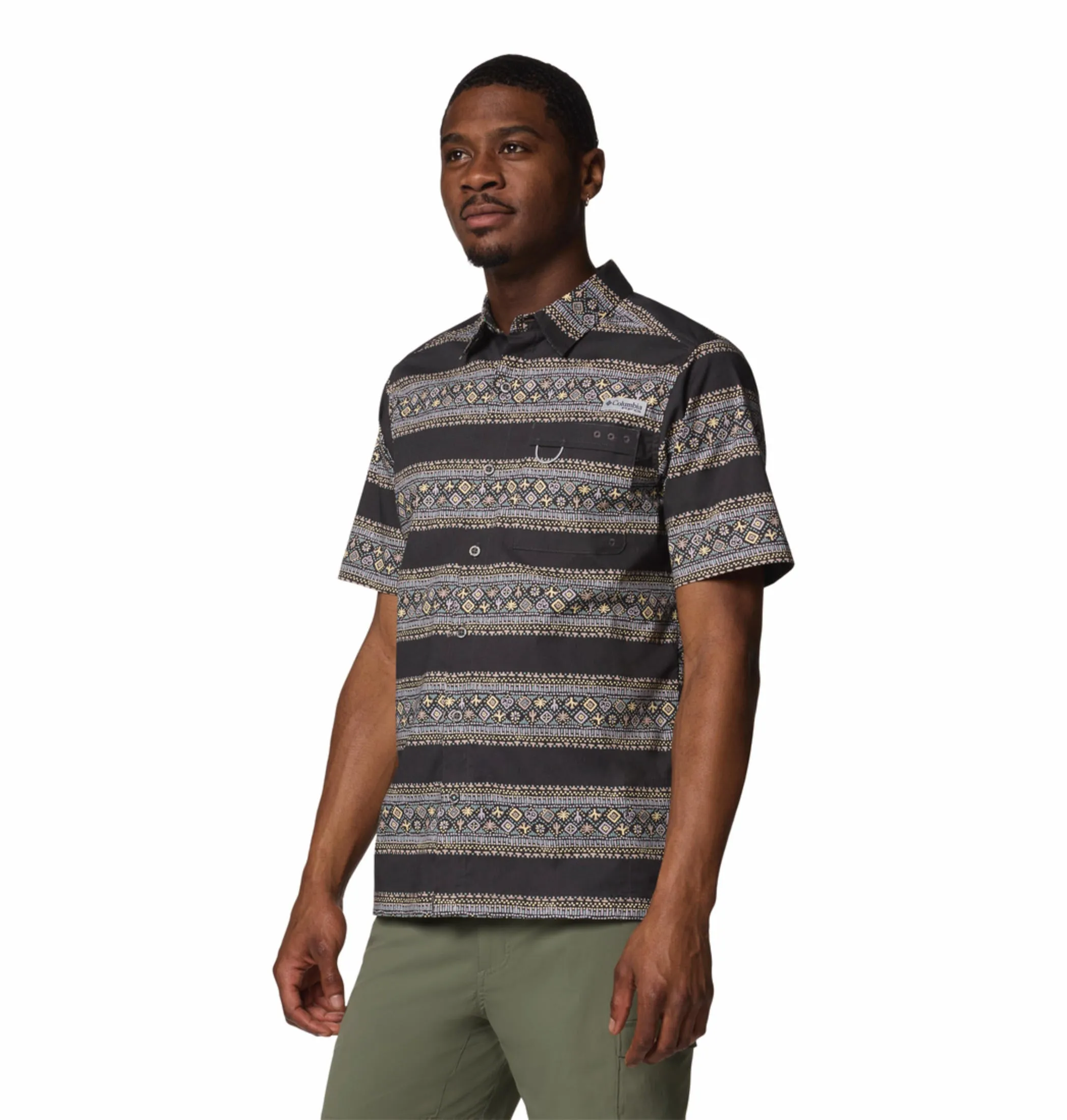 Columbia Men Black Wild Cast Camp Short Sleeve Shirt