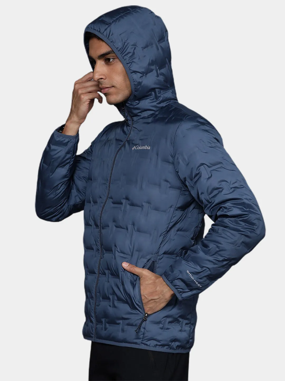 Columbia Men Blue Omni-Heat Reflective Delta Ridge Hooded Down Jacket