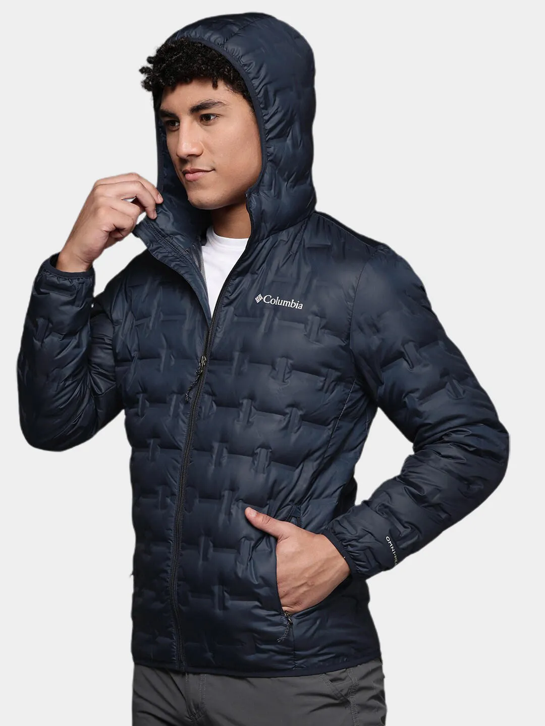 Columbia Men Blue Omni-Heat Reflective Delta Ridge Hooded Down Jacket