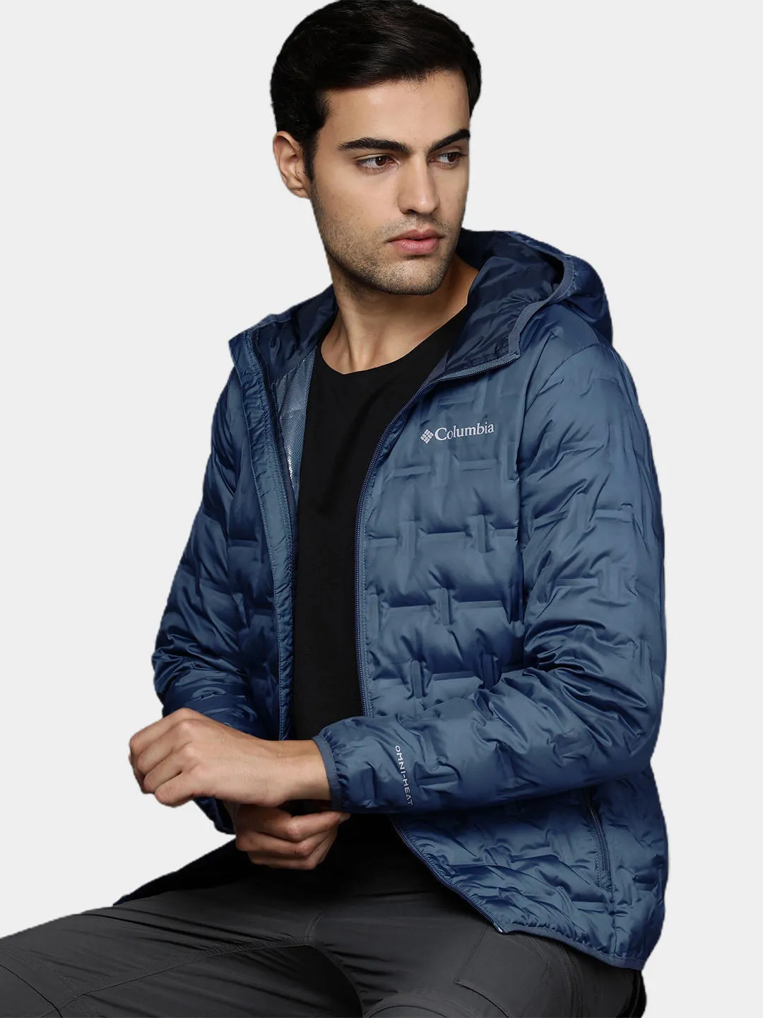 Columbia Men Blue Omni-Heat Reflective Delta Ridge Hooded Down Jacket