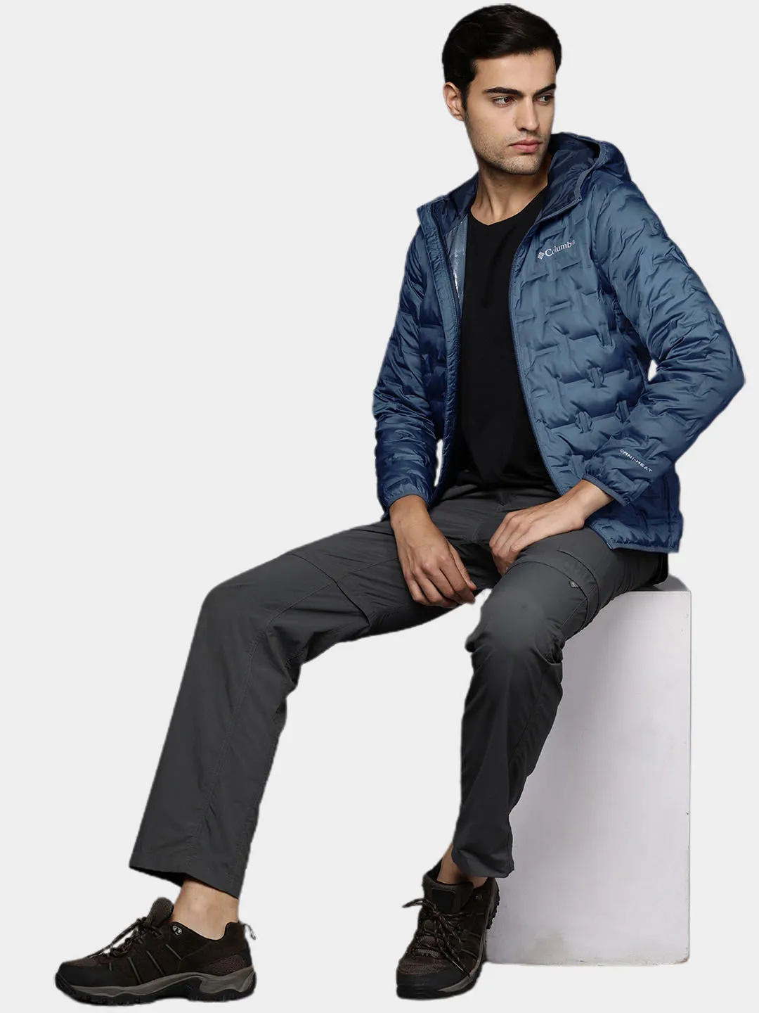 Columbia Men Blue Omni-Heat Reflective Delta Ridge Hooded Down Jacket