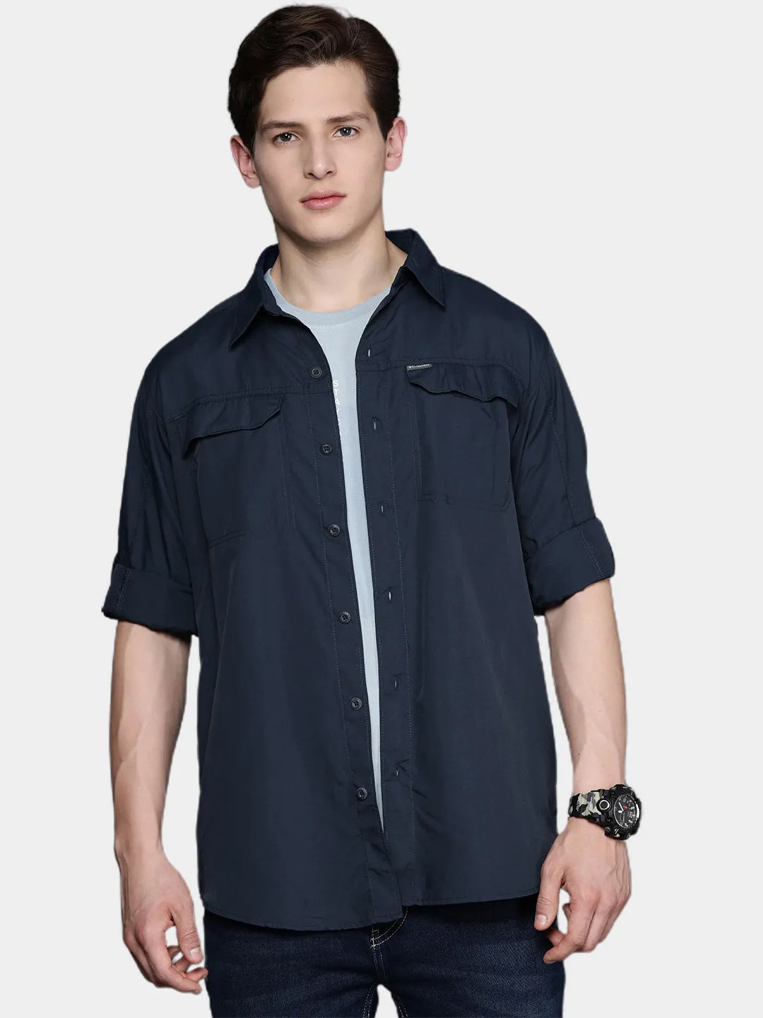 Columbia Men Blue Omni-Wick Silver Ridge 2.0 Long Sleeve Shirt