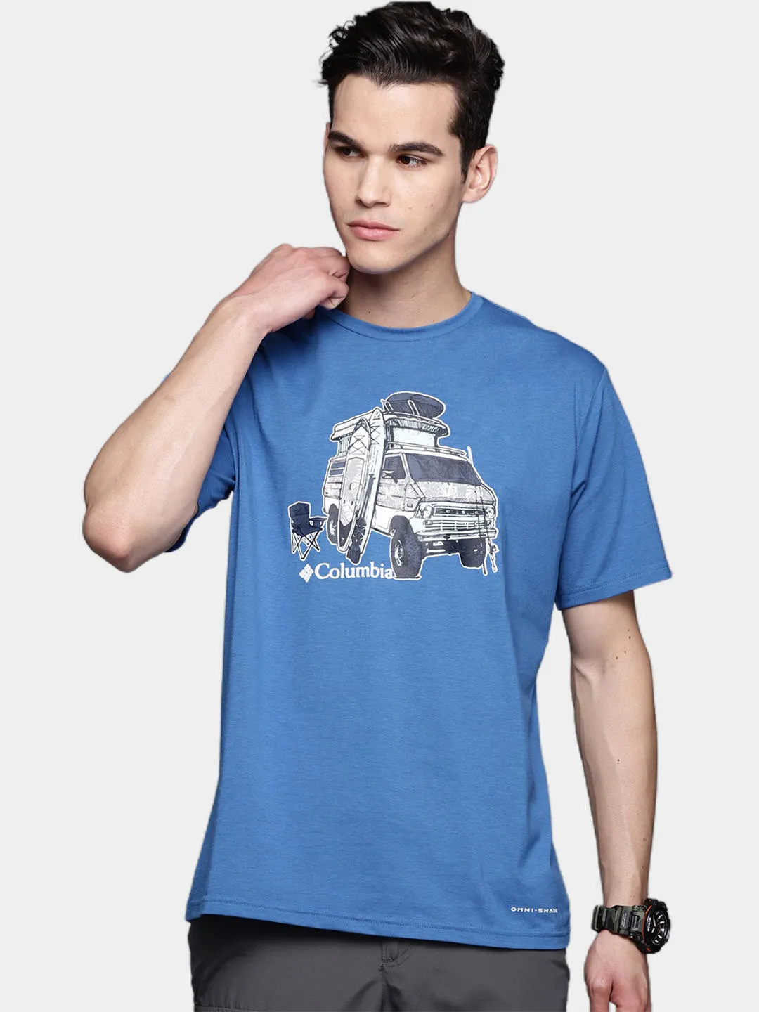 Columbia Men Blue Omni-Wick Sun Trek Graphic Tshirt