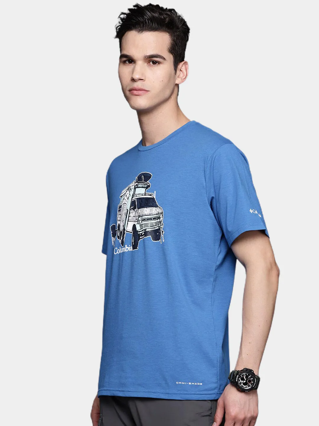 Columbia Men Blue Omni-Wick Sun Trek Graphic Tshirt